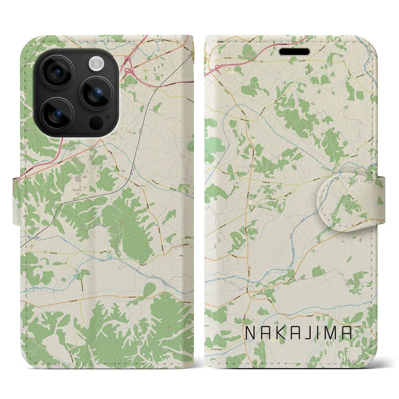 【中島(福島県)】地図柄iPhoneケース(手帳タイプ)