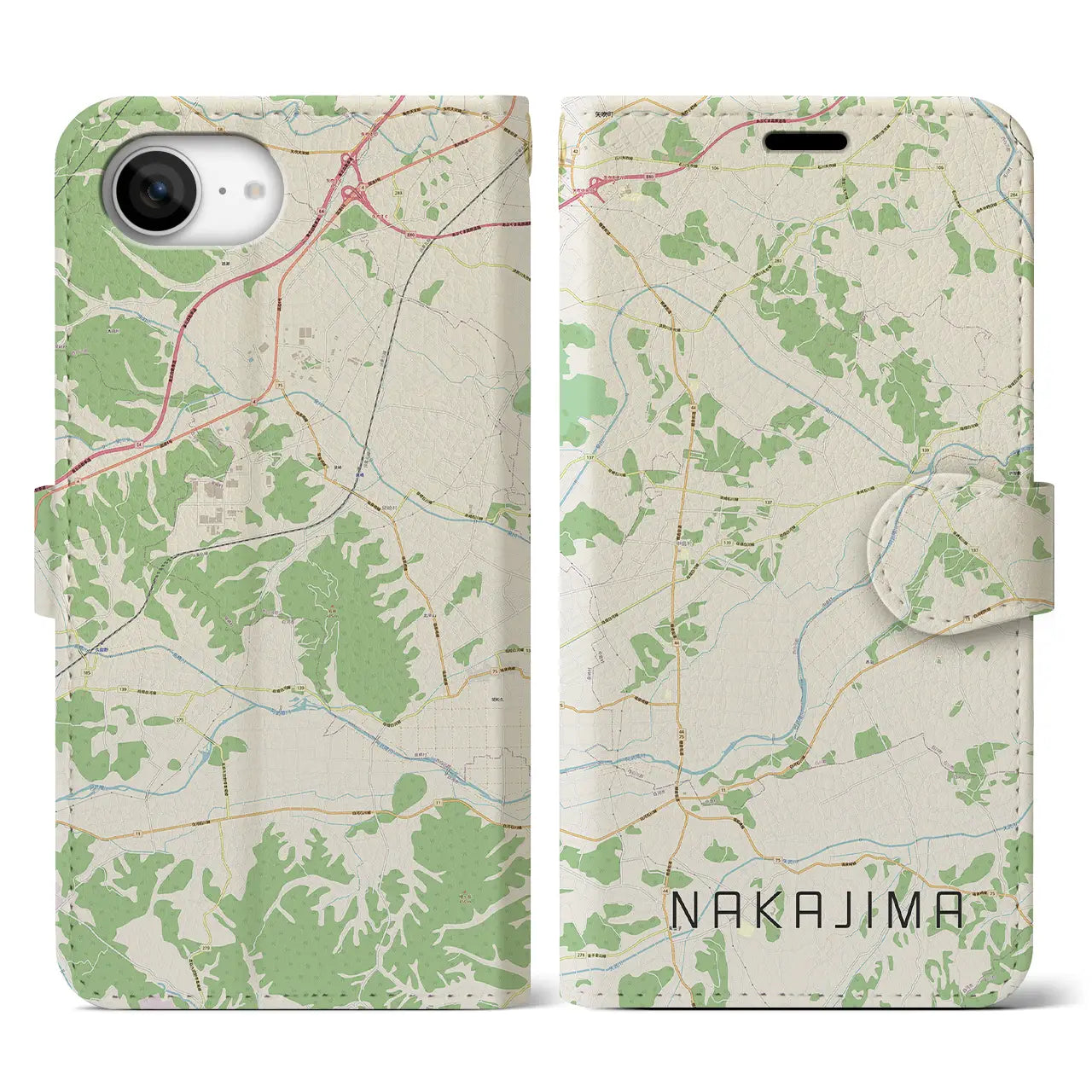 【中島(福島県)】地図柄iPhoneケース(手帳タイプ)