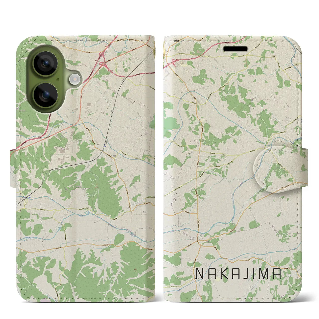 【中島(福島県)】地図柄iPhoneケース(手帳タイプ)