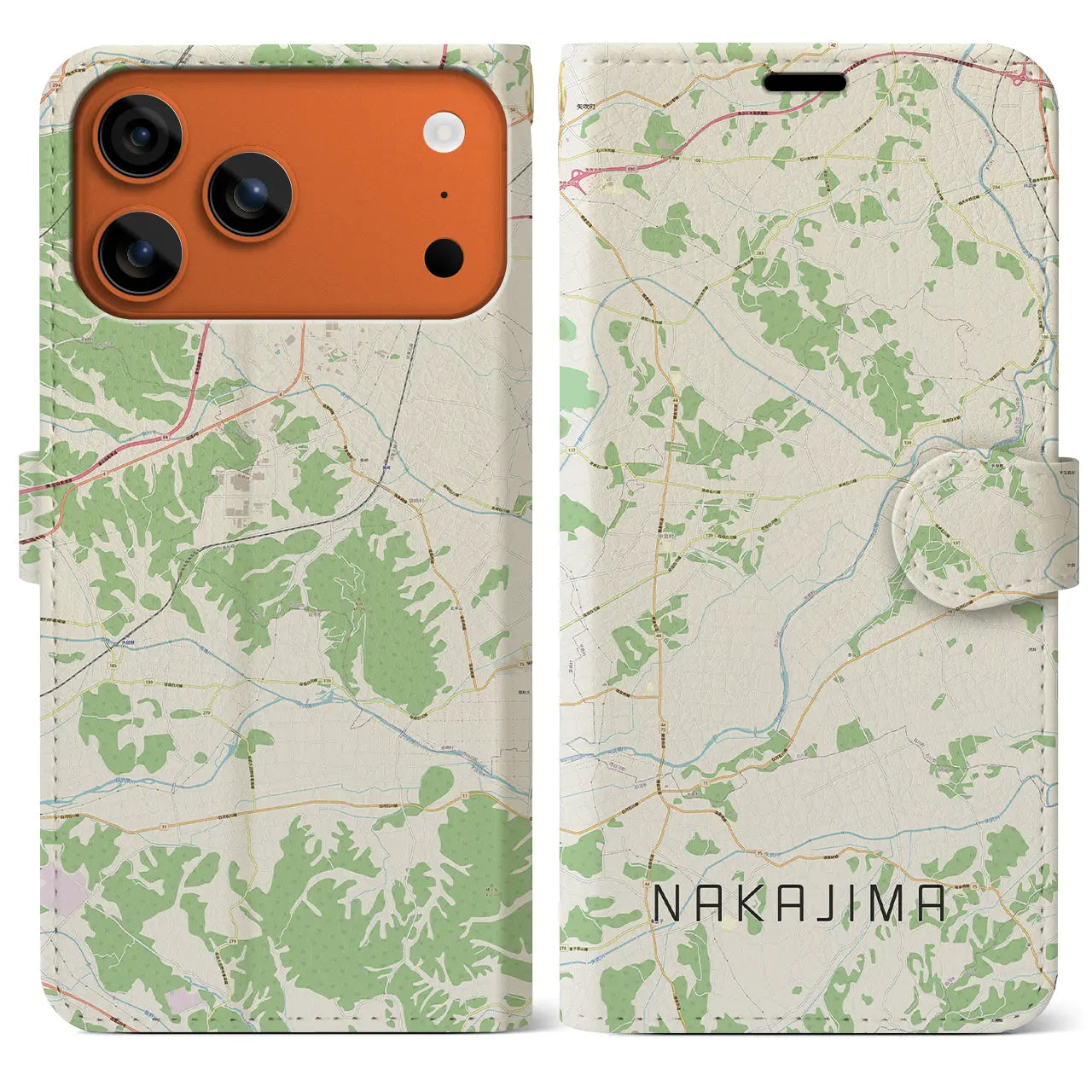 【中島(福島県)】地図柄iPhoneケース(手帳タイプ)