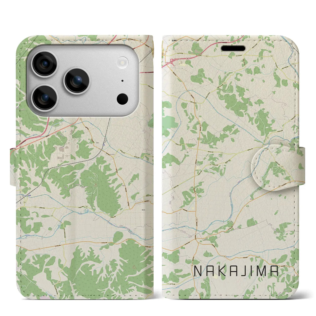 【中島(福島県)】地図柄iPhoneケース(手帳タイプ)