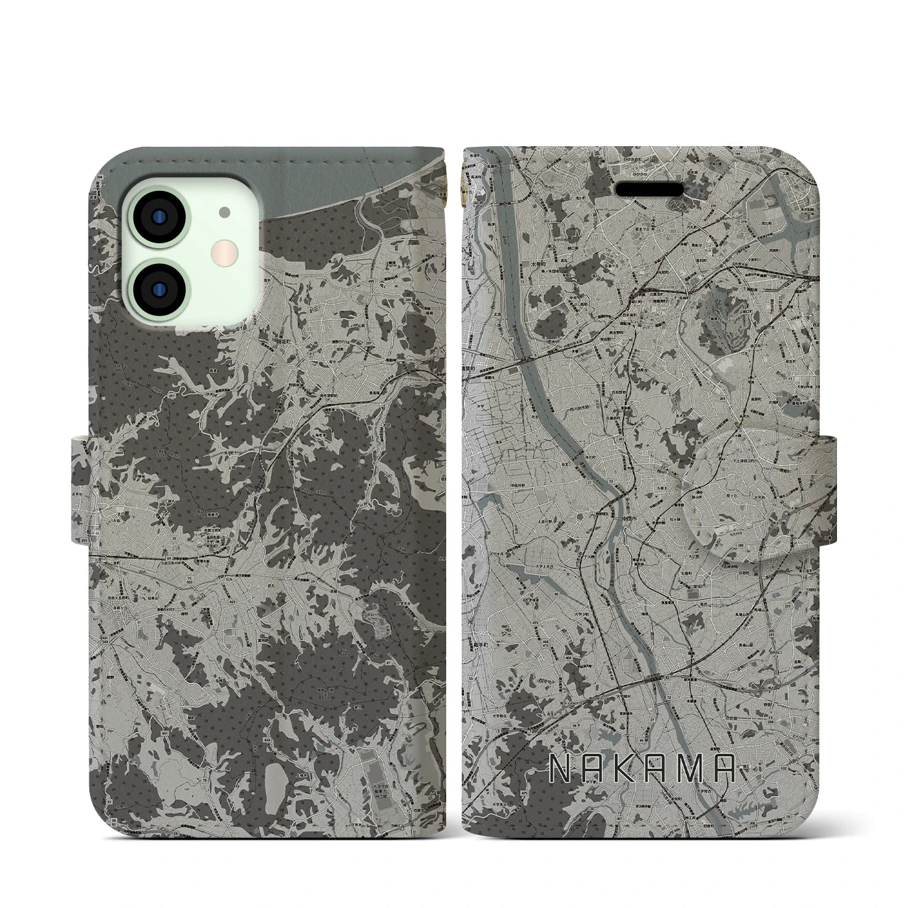 【中間(福岡県)】地図柄iPhoneケース(手帳タイプ)