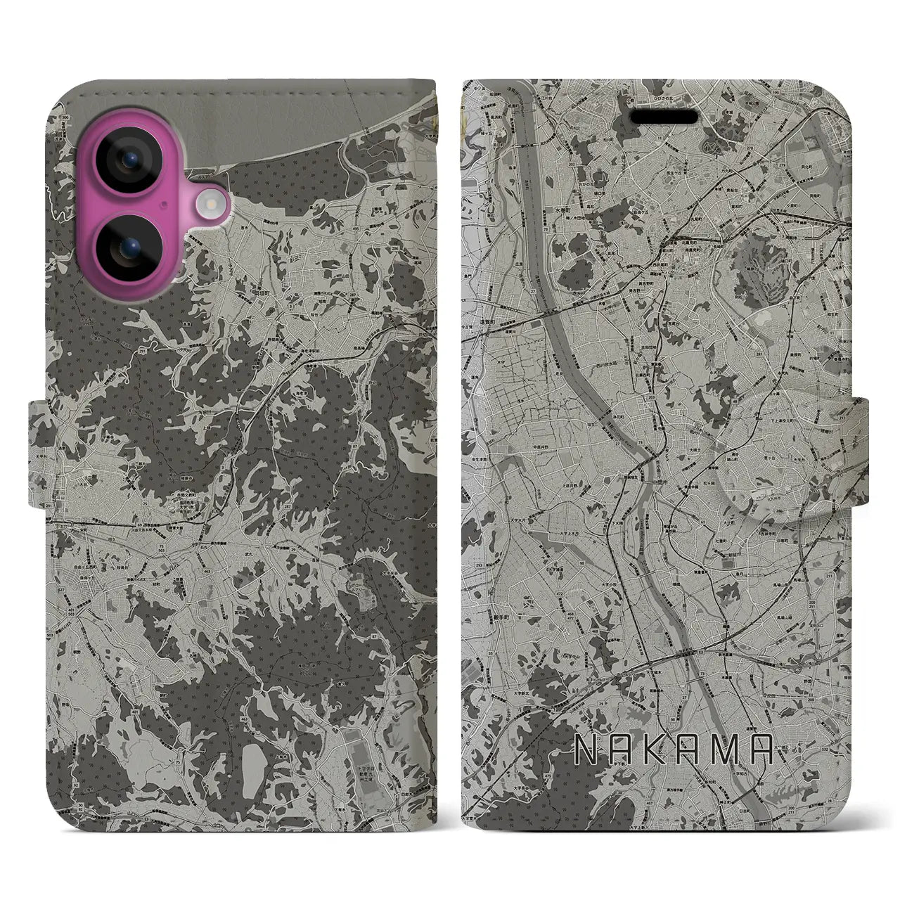 【中間(福岡県)】地図柄iPhoneケース(手帳タイプ)