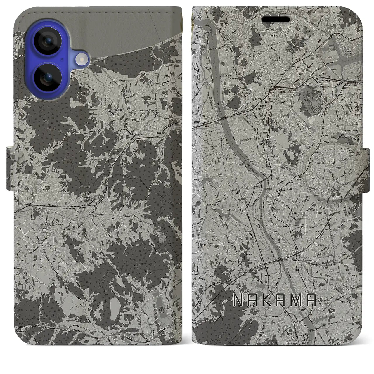 【中間(福岡県)】地図柄iPhoneケース(手帳タイプ)