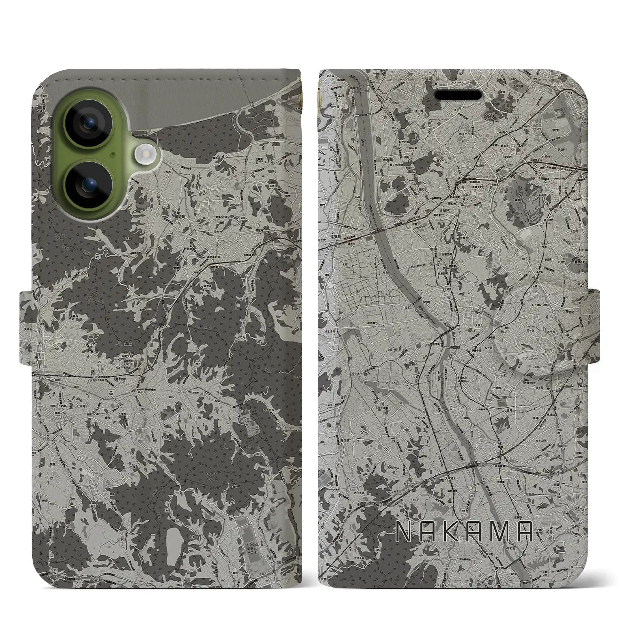 【中間(福岡県)】地図柄iPhoneケース(手帳タイプ)