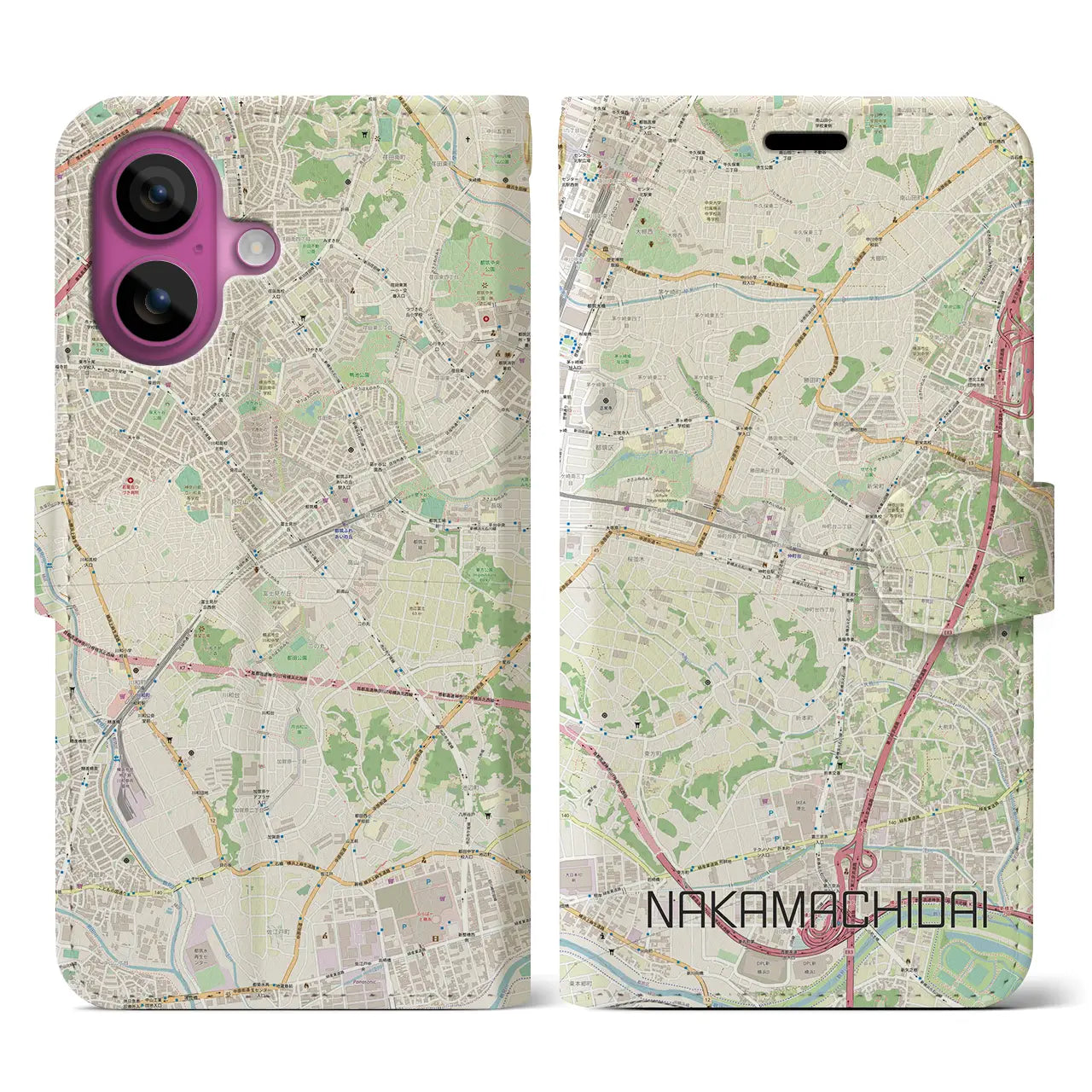 【仲町台(神奈川県)】地図柄iPhoneケース(手帳タイプ)ナチュラル・iPhone 16 Pro 用