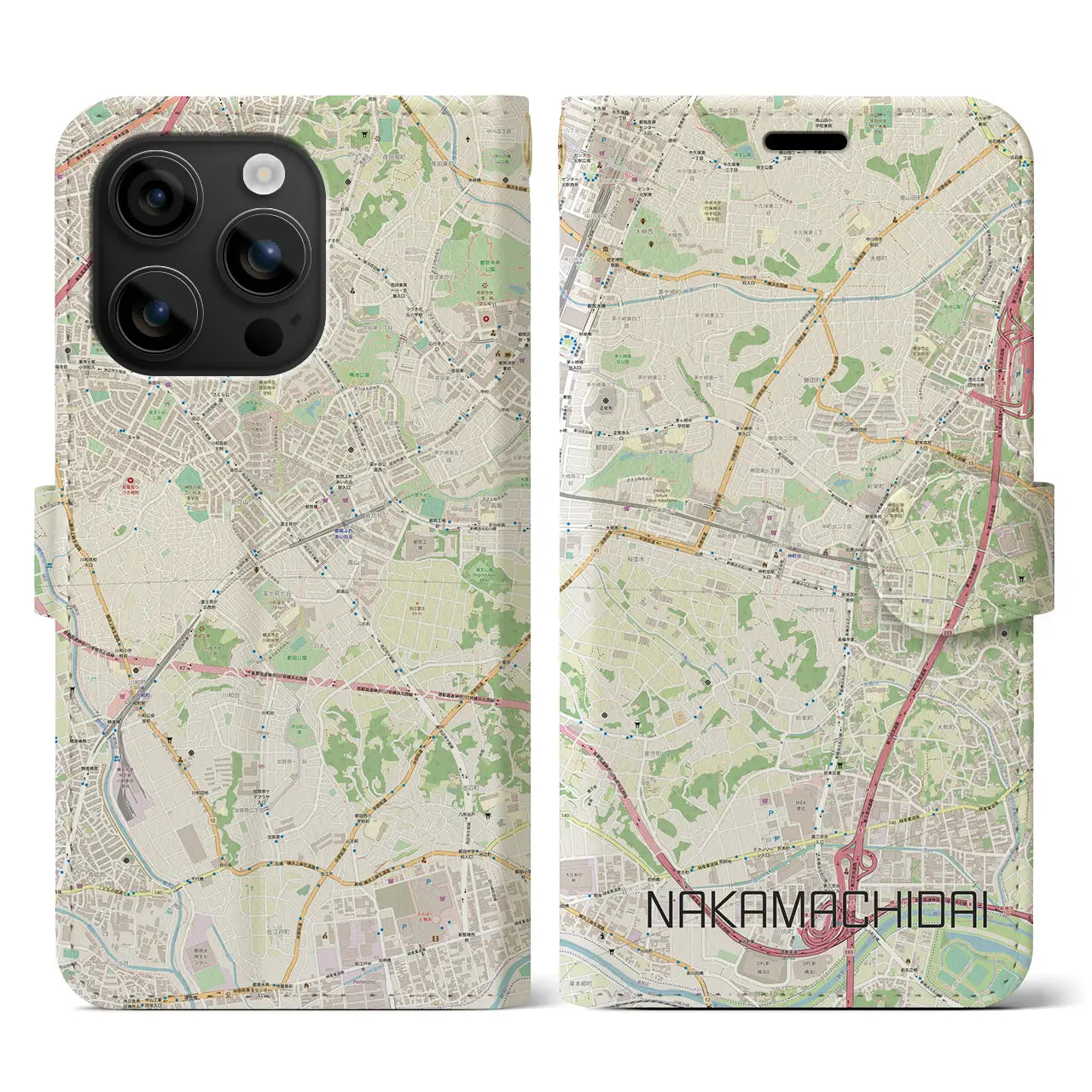 【仲町台(神奈川県)】地図柄iPhoneケース(手帳タイプ)ナチュラル・iPhone 16 用