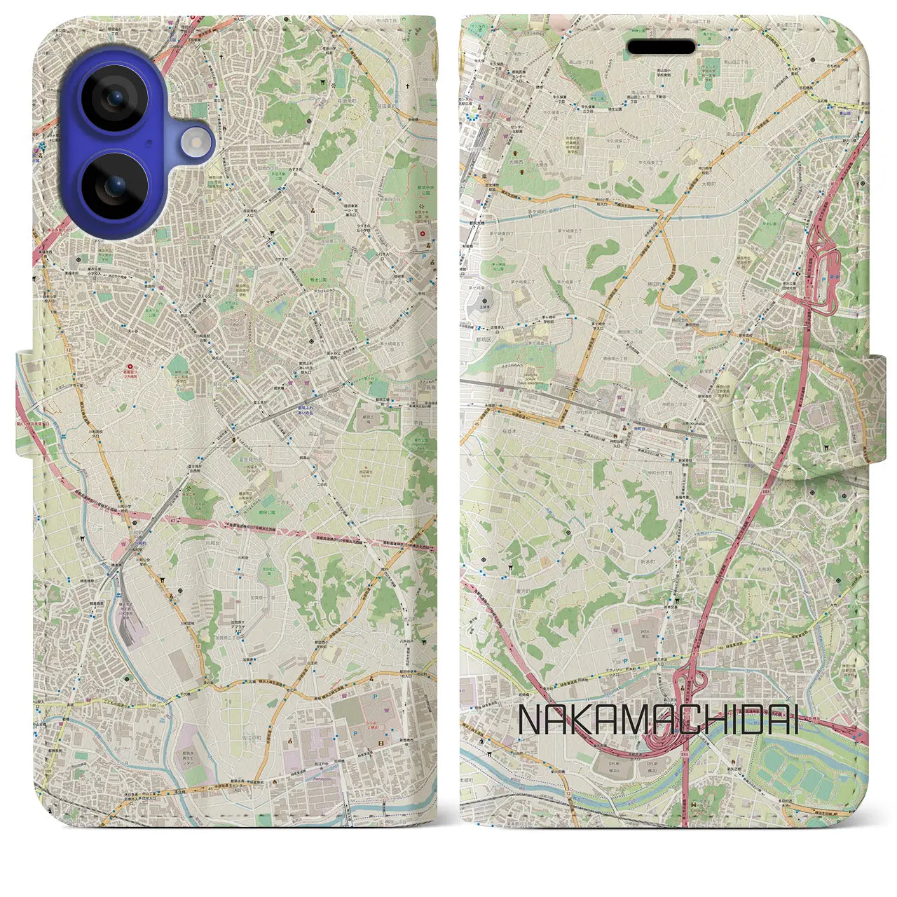 【仲町台(神奈川県)】地図柄iPhoneケース(手帳タイプ)ナチュラル・iPhone 16 Pro Max 用