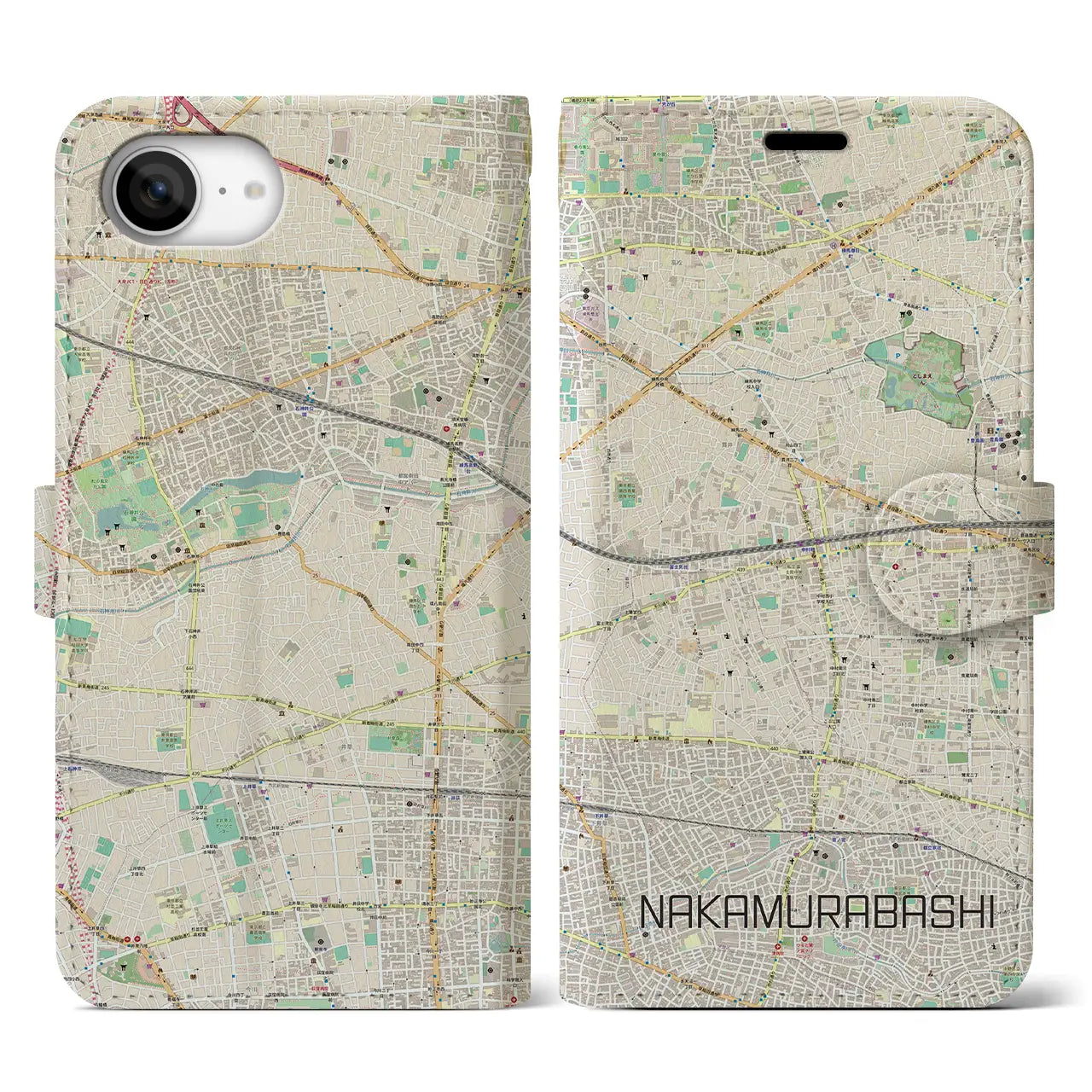 【中村橋(東京都)】地図柄iPhoneケース(手帳タイプ)