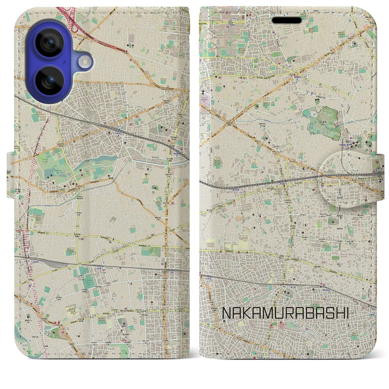 【中村橋(東京都)】地図柄iPhoneケース(手帳タイプ)ナチュラル・iPhone 16 Pro Max 用