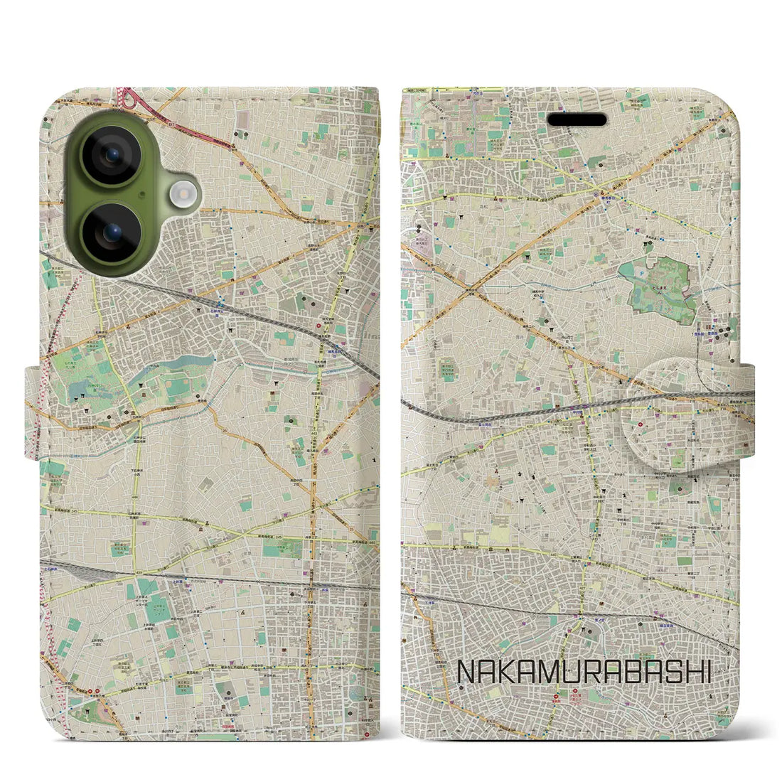 【中村橋(東京都)】地図柄iPhoneケース(手帳タイプ)ナチュラル・iPhone 17 Pro Max 用