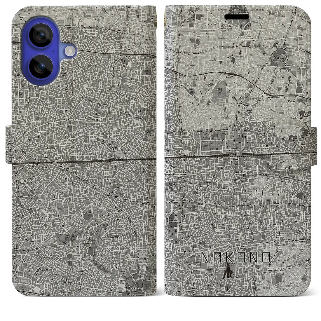 【中野2(東京都)】地図柄iPhoneケース(手帳タイプ)モノトーン・iPhone 16 Pro Max 用