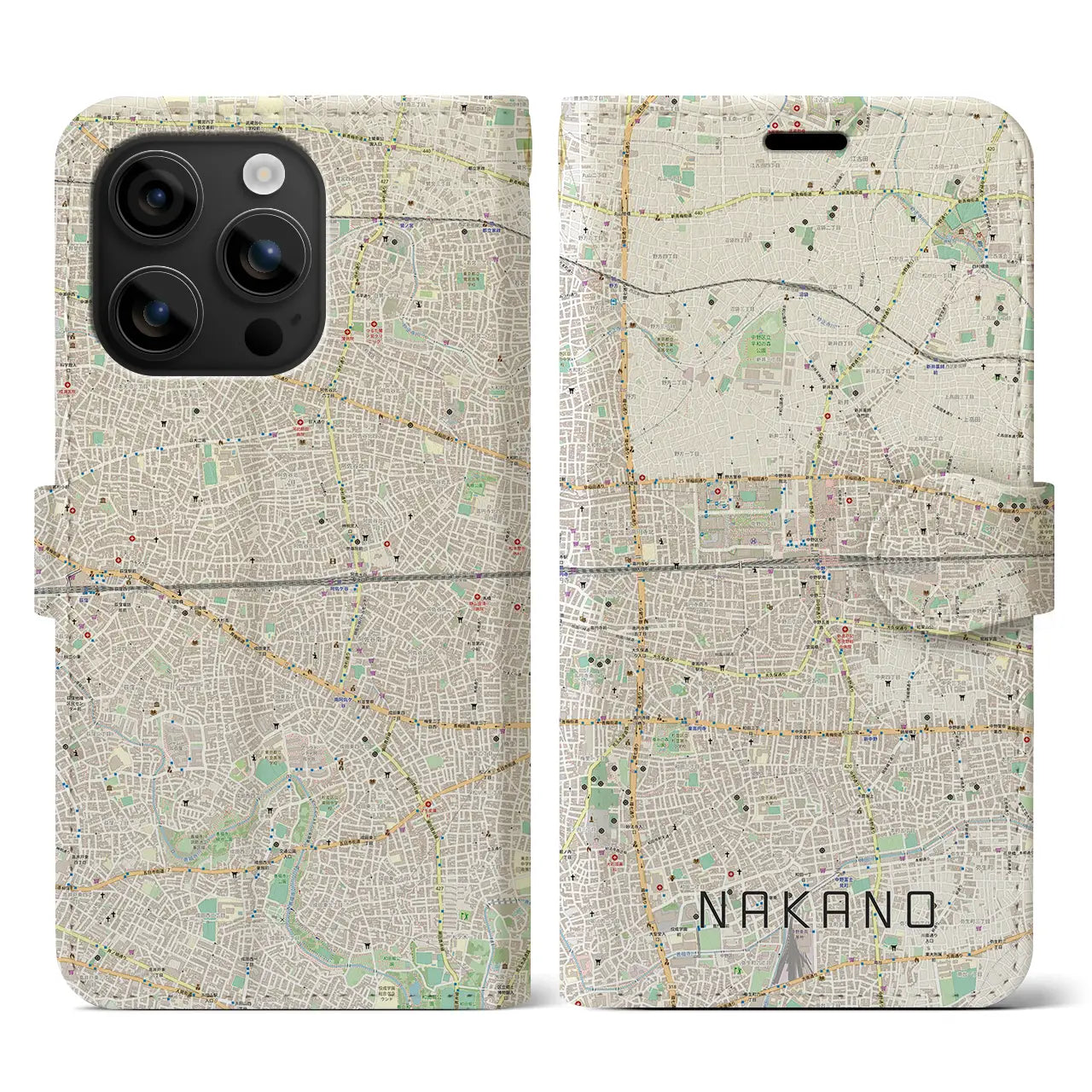 【中野2(東京都)】地図柄iPhoneケース(手帳タイプ)ナチュラル・iPhone 16 用