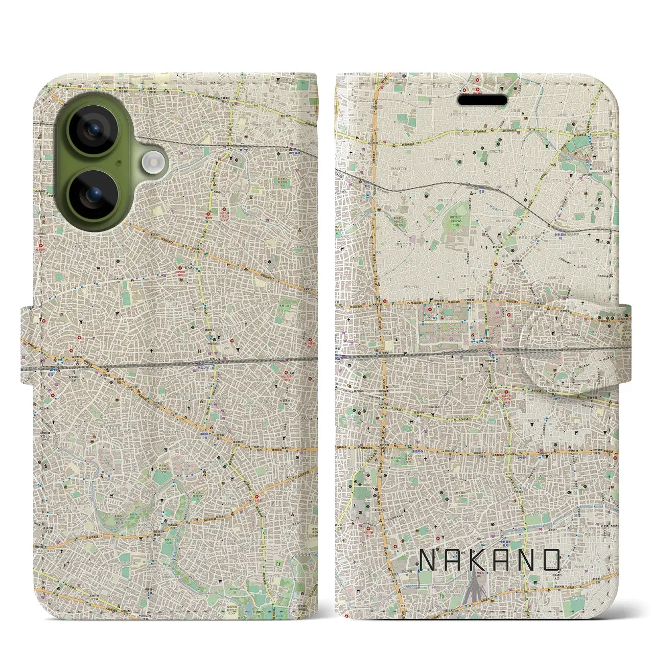 【中野2(東京都)】地図柄iPhoneケース(手帳タイプ)モノトーン・iPhone 17 Pro Max 用