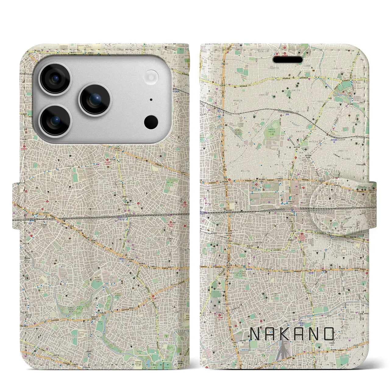 【中野2(東京都)】地図柄iPhoneケース(手帳タイプ)