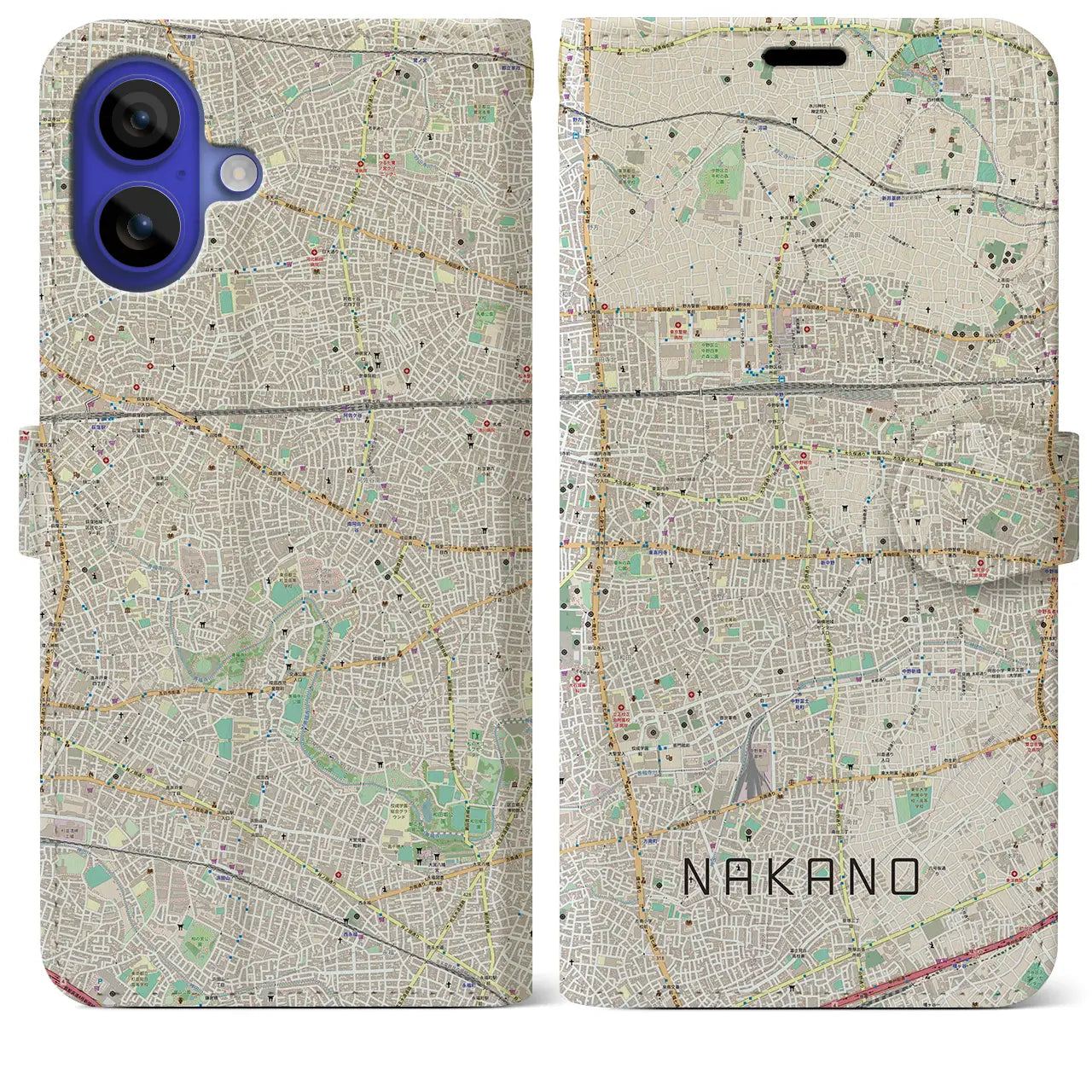 【中野(東京都)】地図柄iPhoneケース(手帳タイプ)ナチュラル・iPhone 16 Pro Max 用