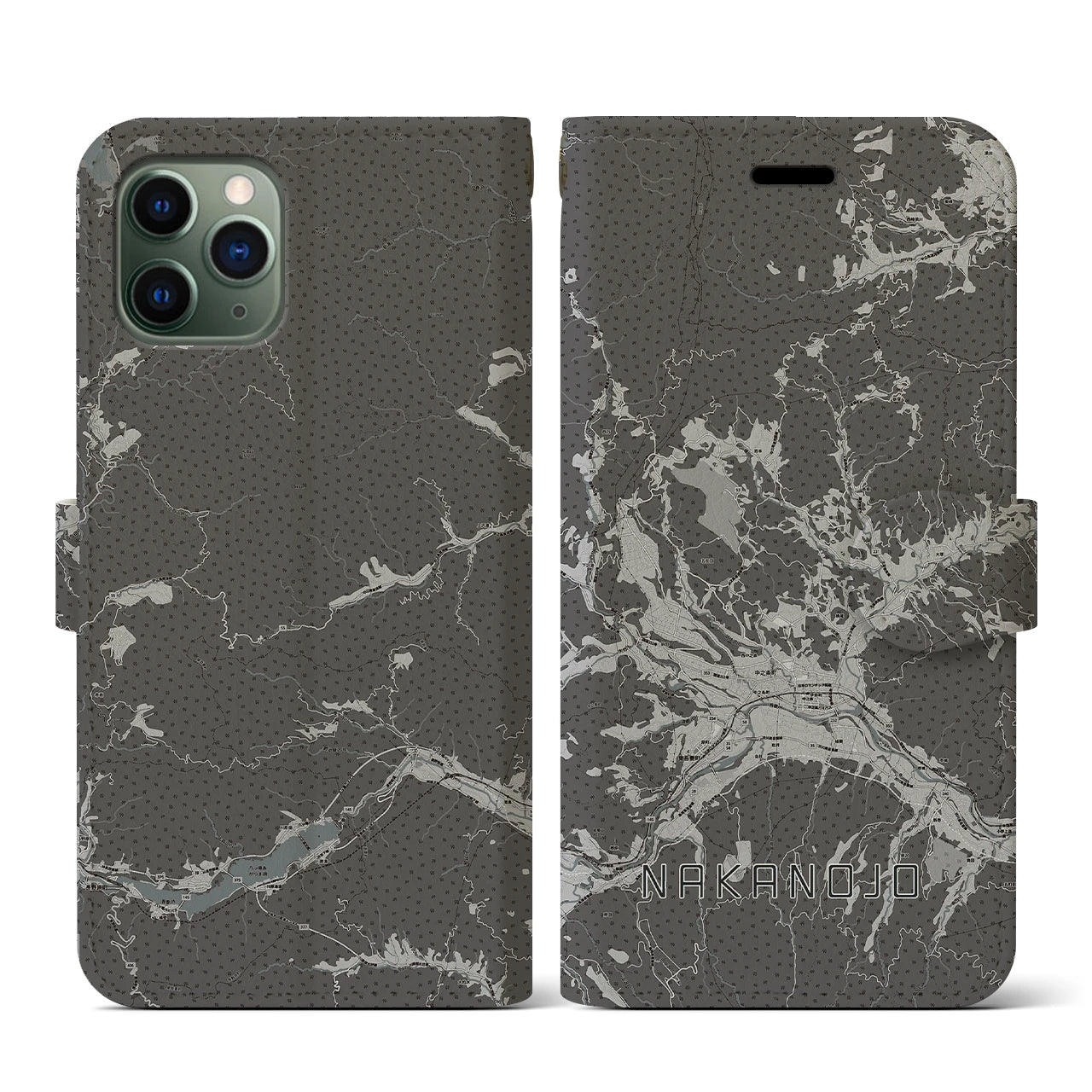 【中之条(群馬県)】地図柄iPhoneケース(手帳タイプ)モノトーン・iPhone 11 Pro 用