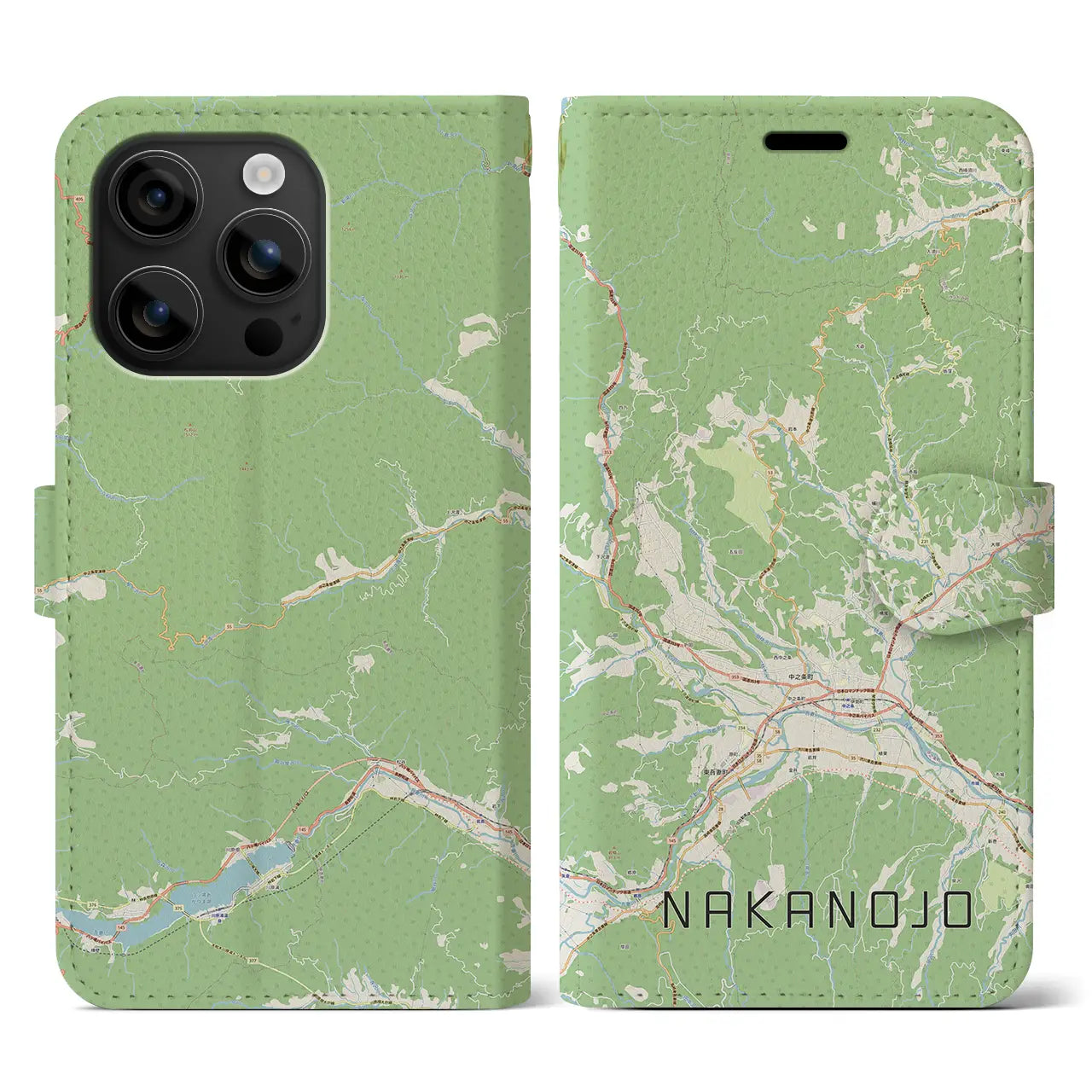 【中之条(群馬県)】地図柄iPhoneケース(手帳タイプ)ナチュラル・iPhone 16 用