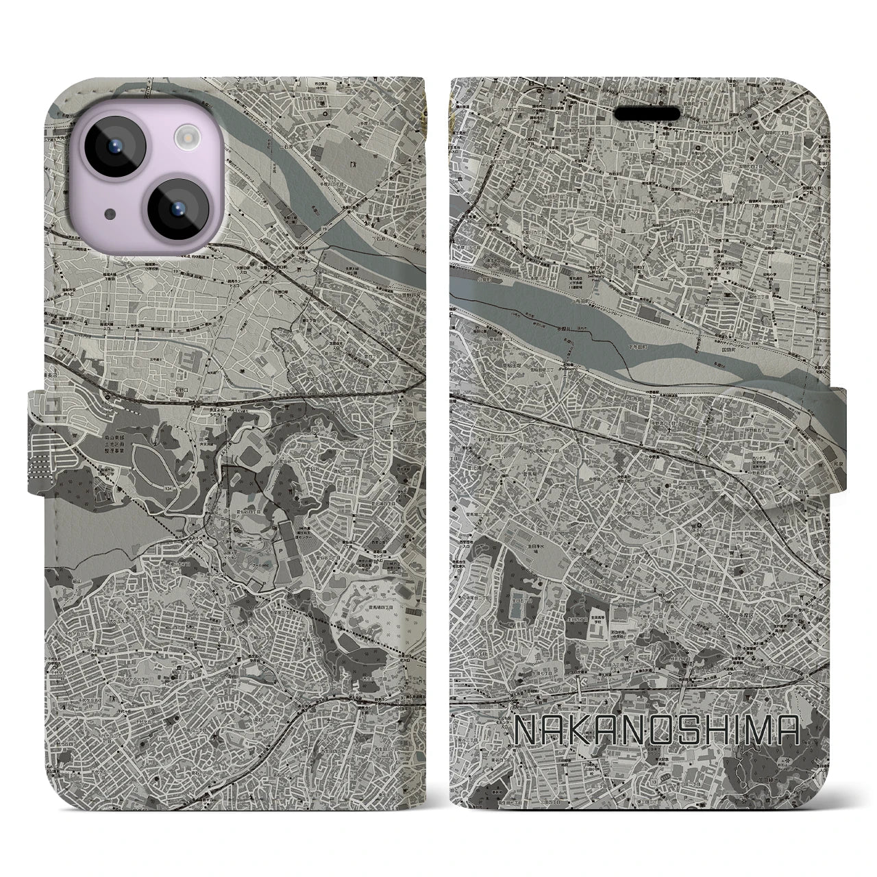 【中野島(神奈川県)】地図柄iPhoneケース(手帳タイプ)