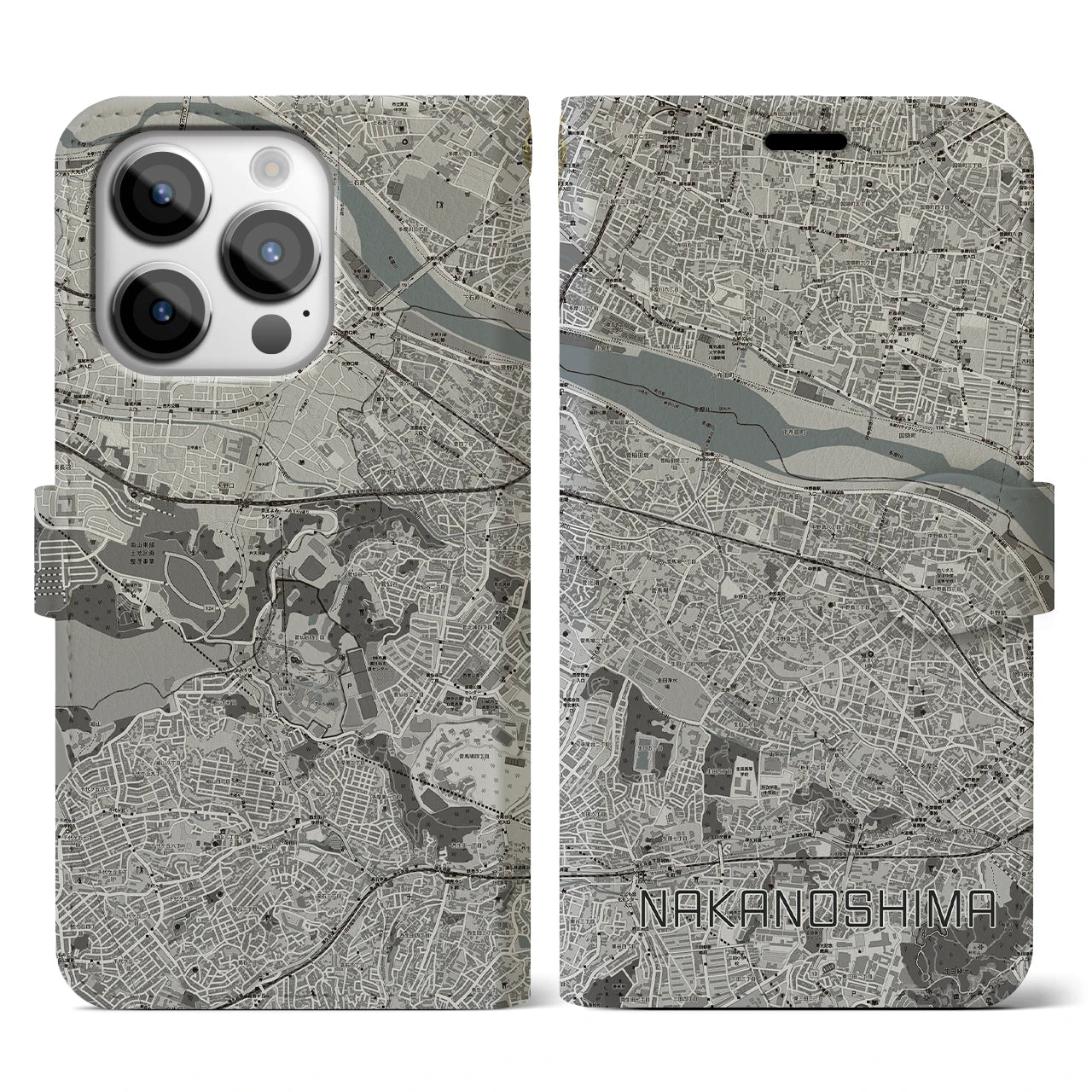 【中野島(神奈川県)】地図柄iPhoneケース(手帳タイプ)