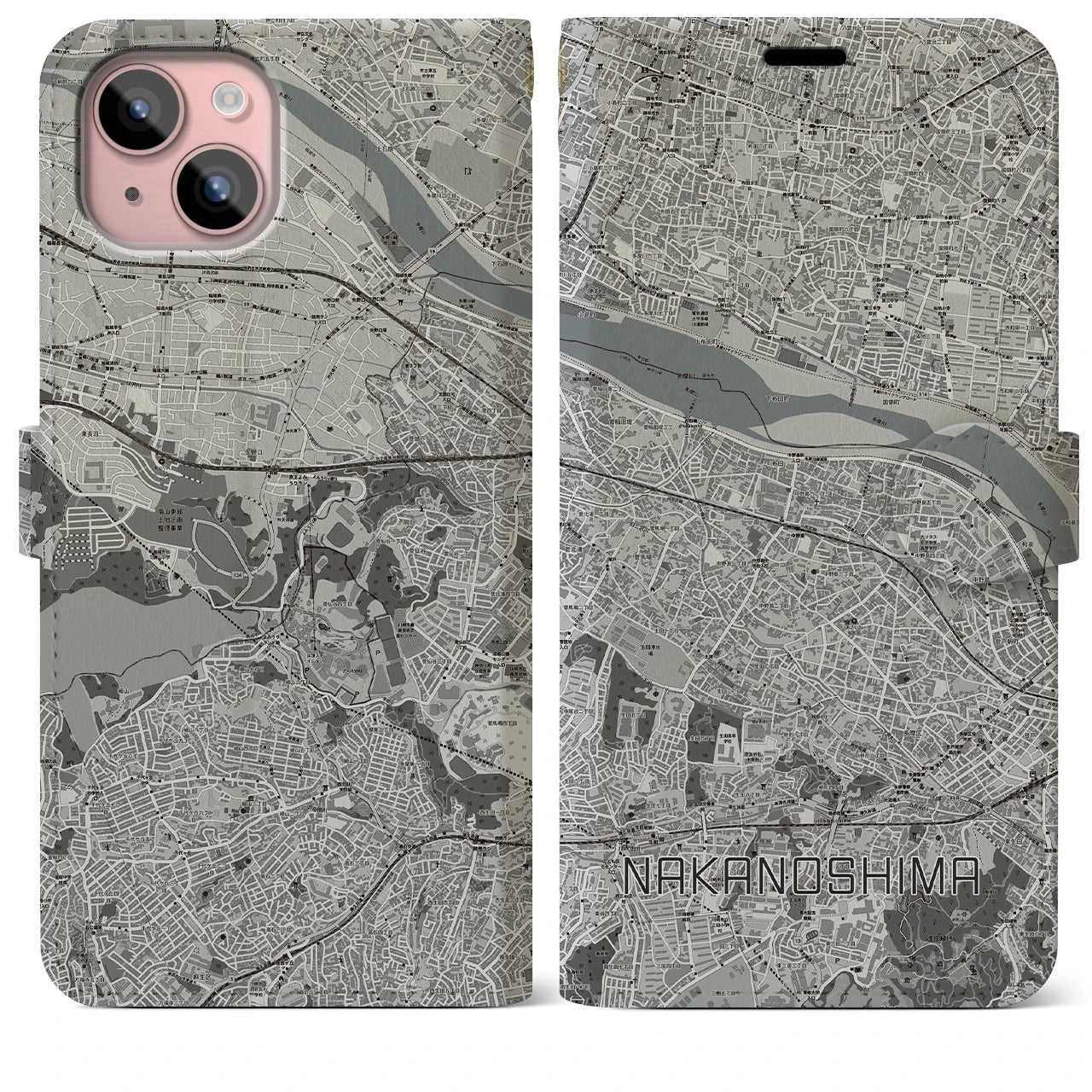 【中野島(神奈川県)】地図柄iPhoneケース(手帳タイプ)