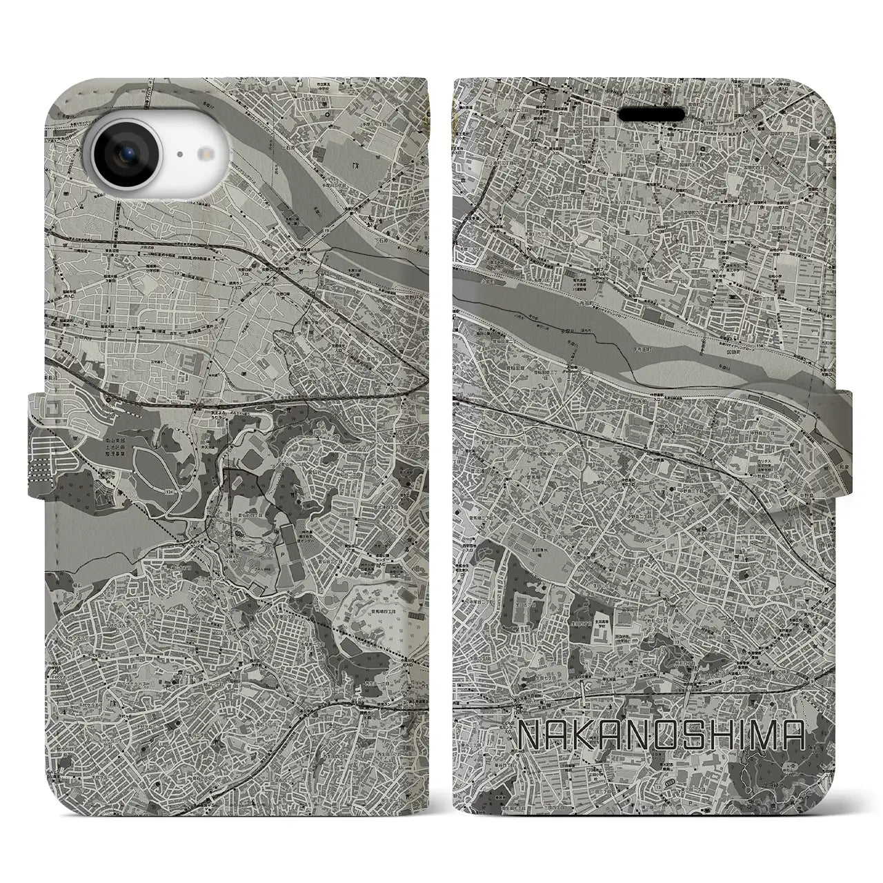 【中野島(神奈川県)】地図柄iPhoneケース(手帳タイプ)