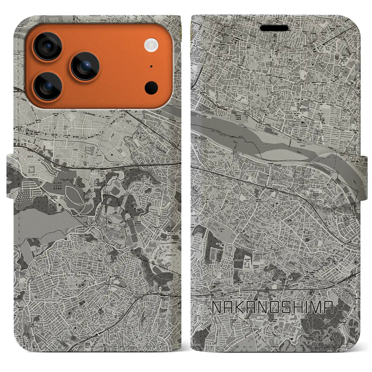 【中野島(神奈川県)】地図柄iPhoneケース(手帳タイプ)