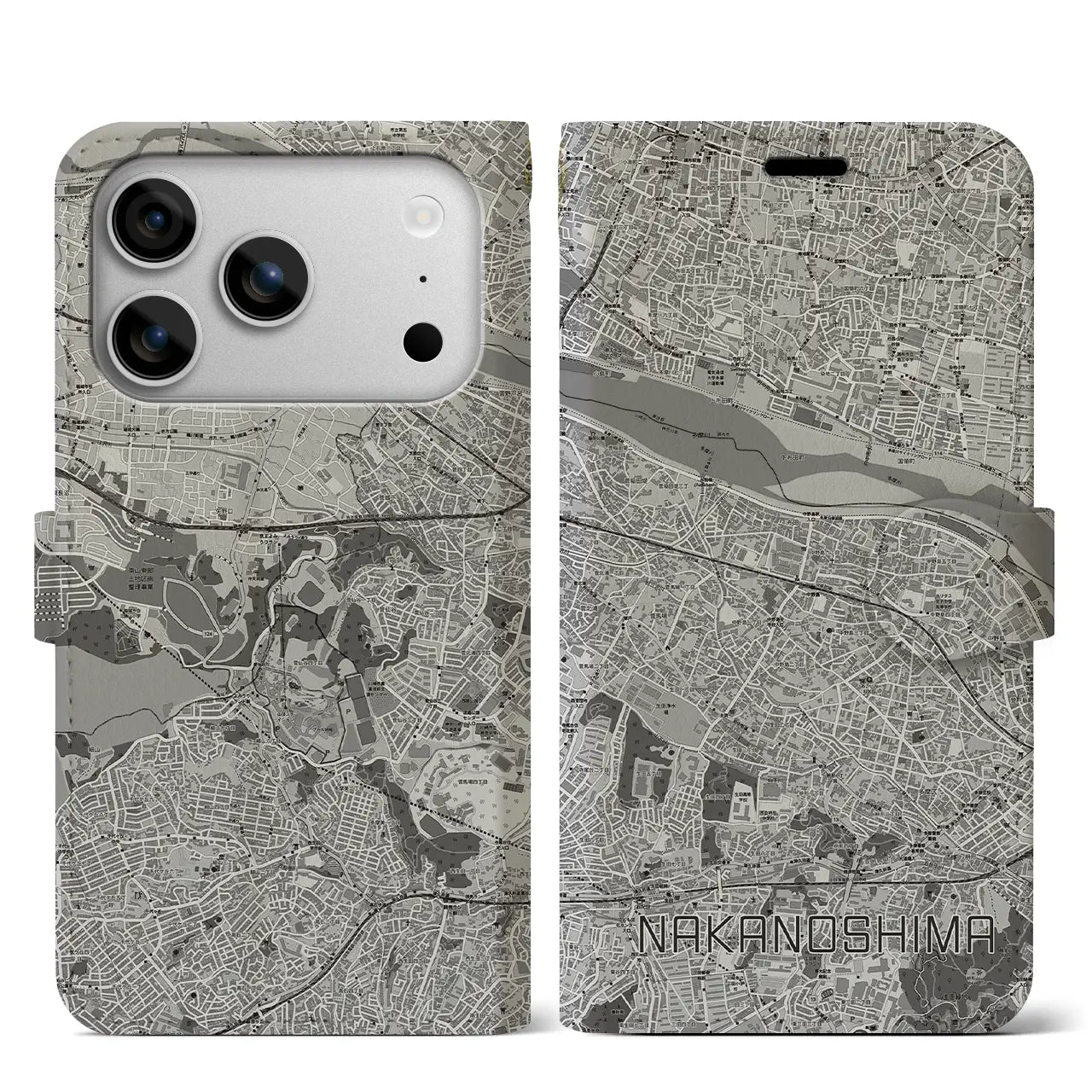 【中野島(神奈川県)】地図柄iPhoneケース(手帳タイプ)