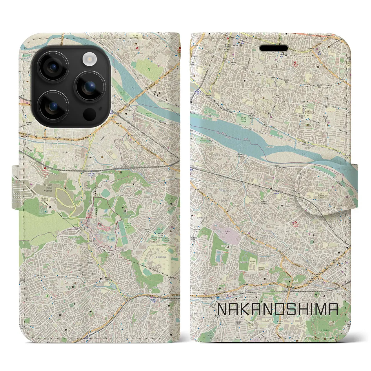 【中野島(神奈川県)】地図柄iPhoneケース(手帳タイプ)ナチュラル・iPhone 16 用