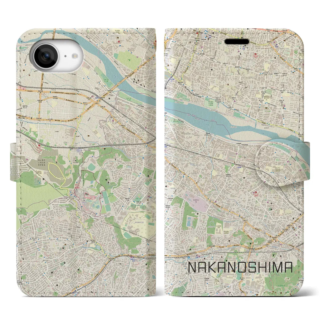 【中野島(神奈川県)】地図柄iPhoneケース(手帳タイプ)