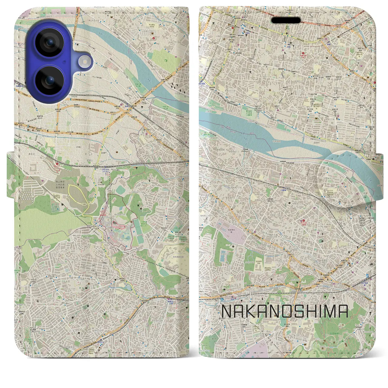 【中野島(神奈川県)】地図柄iPhoneケース(手帳タイプ)ナチュラル・iPhone 16 Pro Max 用
