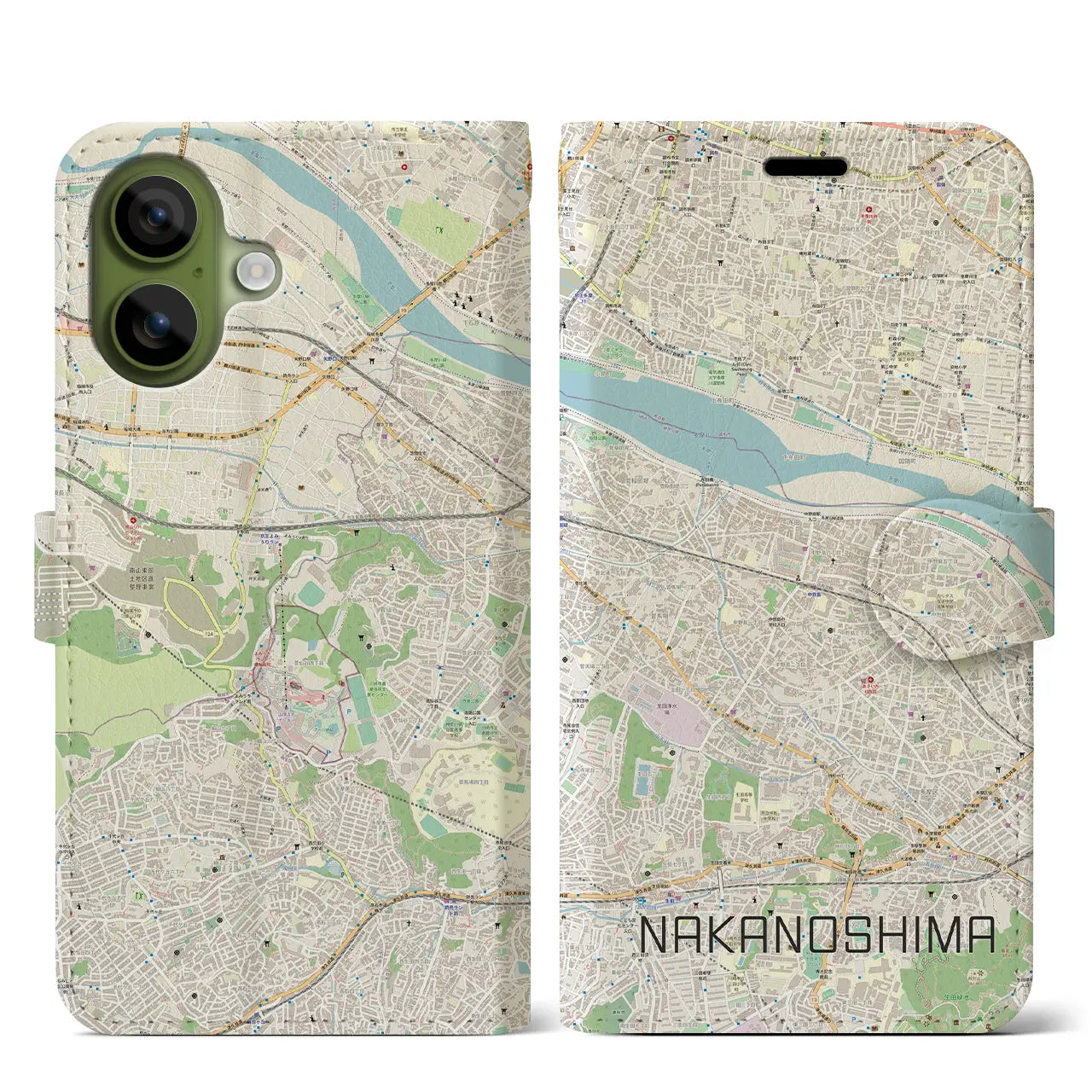 【中野島(神奈川県)】地図柄iPhoneケース(手帳タイプ)