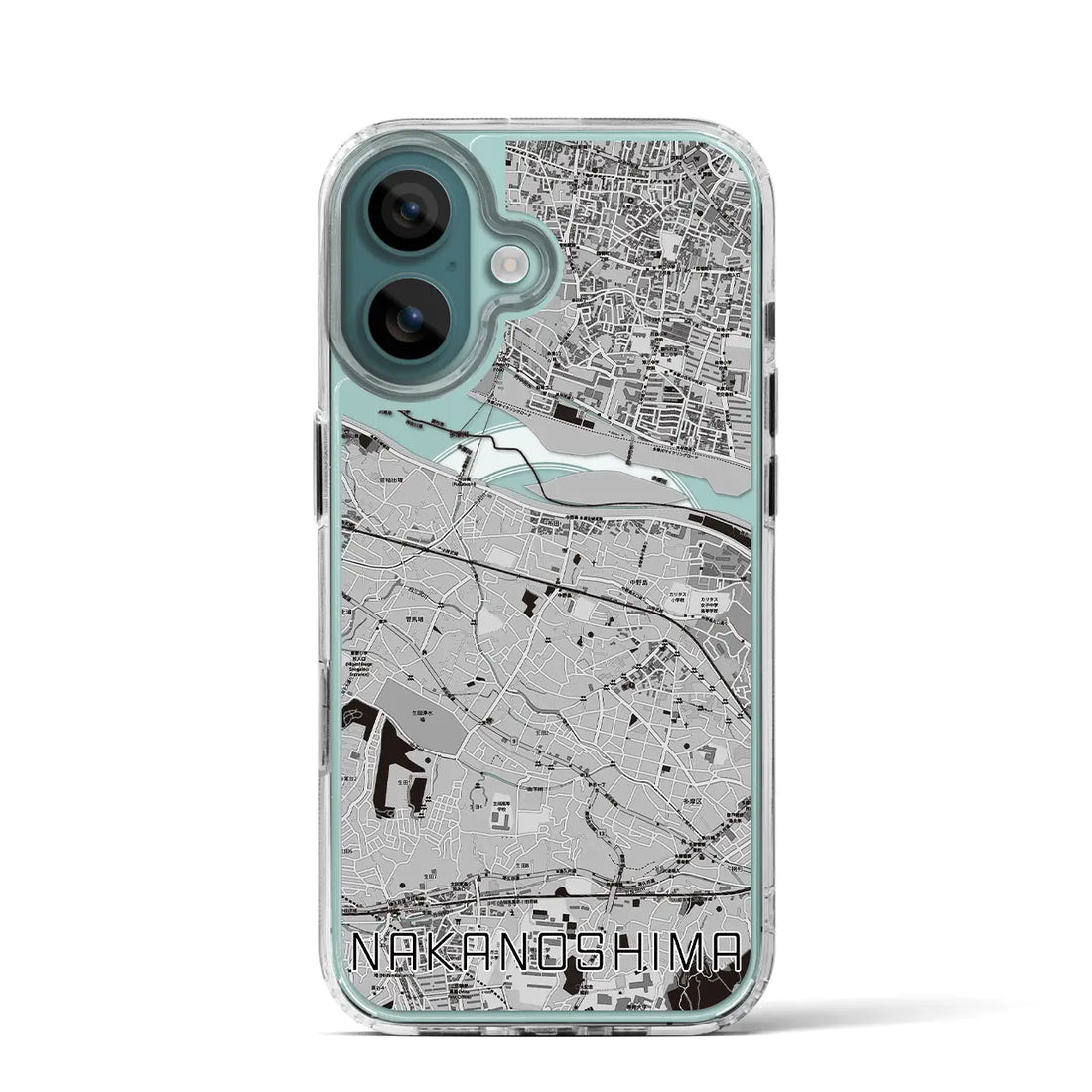 【中野島(神奈川県)】地図柄iPhoneケース(MagSafeタイプ)モノトーン・iPhone 16 Pro 用