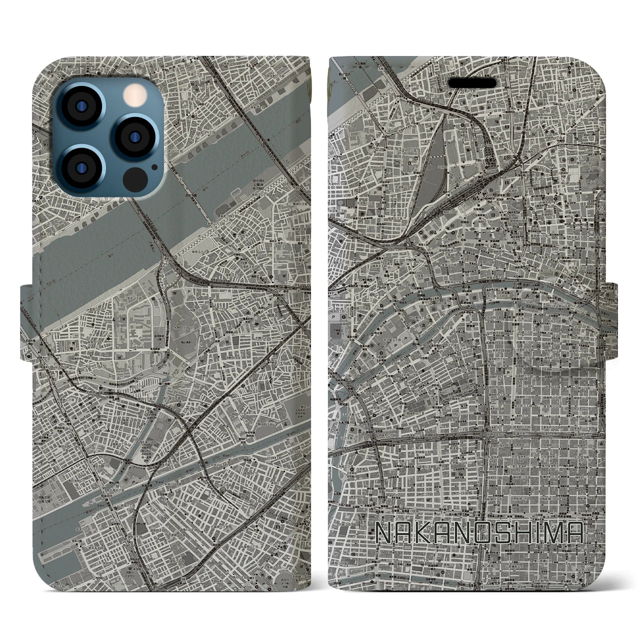 【中之島(大阪府)】地図柄iPhoneケース(手帳タイプ)