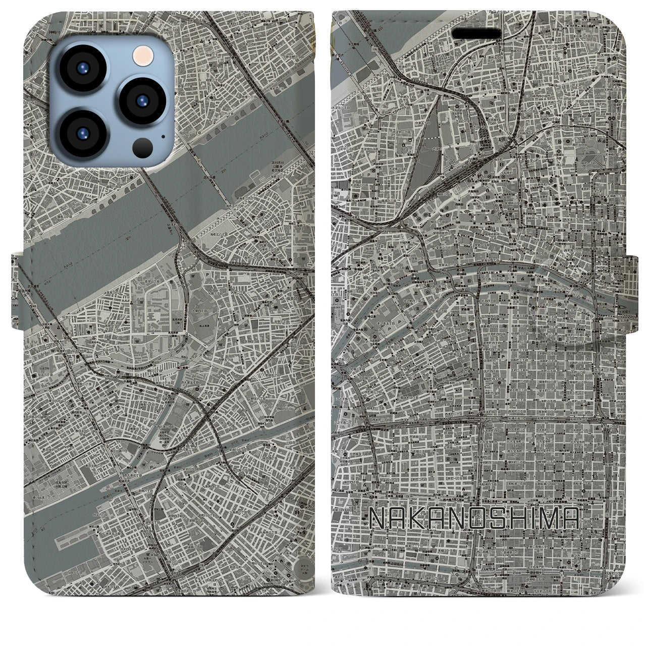 【中之島(大阪府)】地図柄iPhoneケース(手帳タイプ)