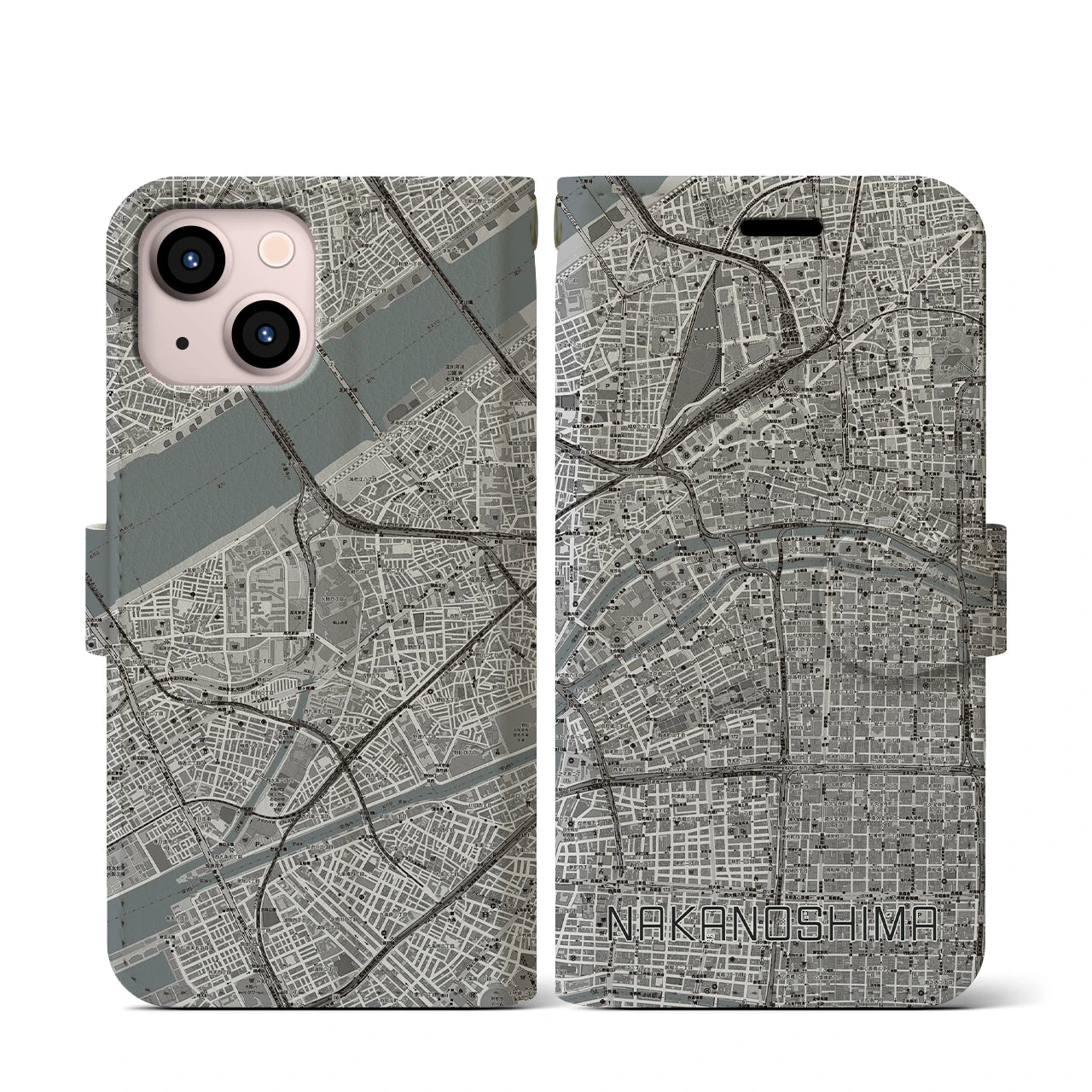 【中之島(大阪府)】地図柄iPhoneケース(手帳タイプ)