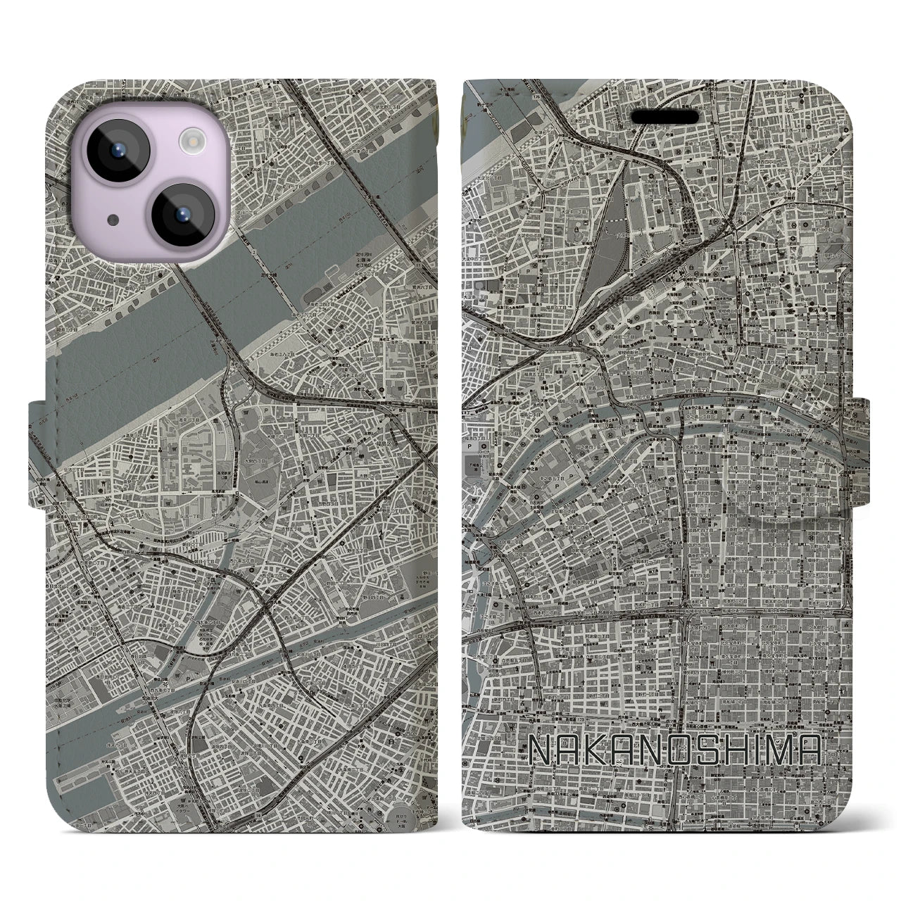 【中之島(大阪府)】地図柄iPhoneケース(手帳タイプ)