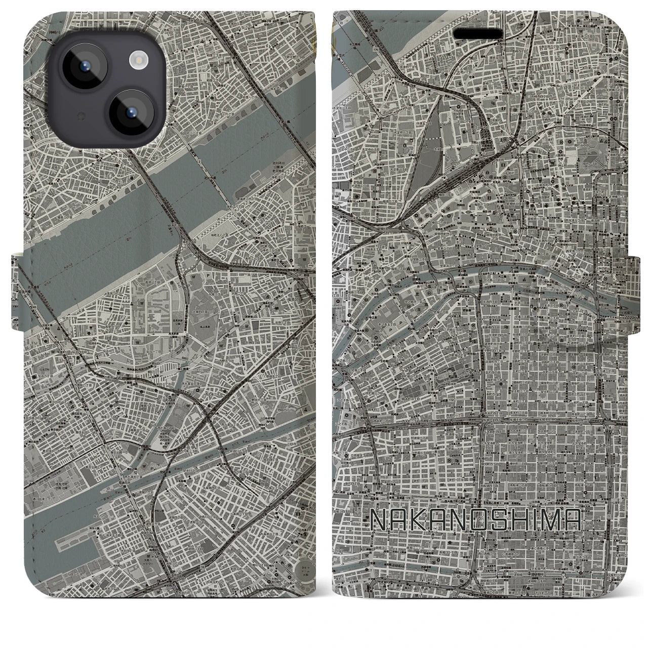 【中之島(大阪府)】地図柄iPhoneケース(手帳タイプ)