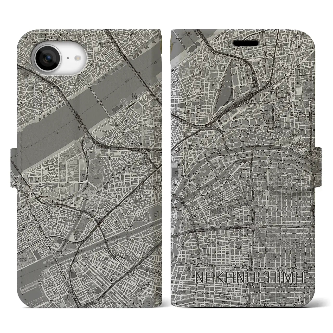 【中之島(大阪府)】地図柄iPhoneケース(手帳タイプ)