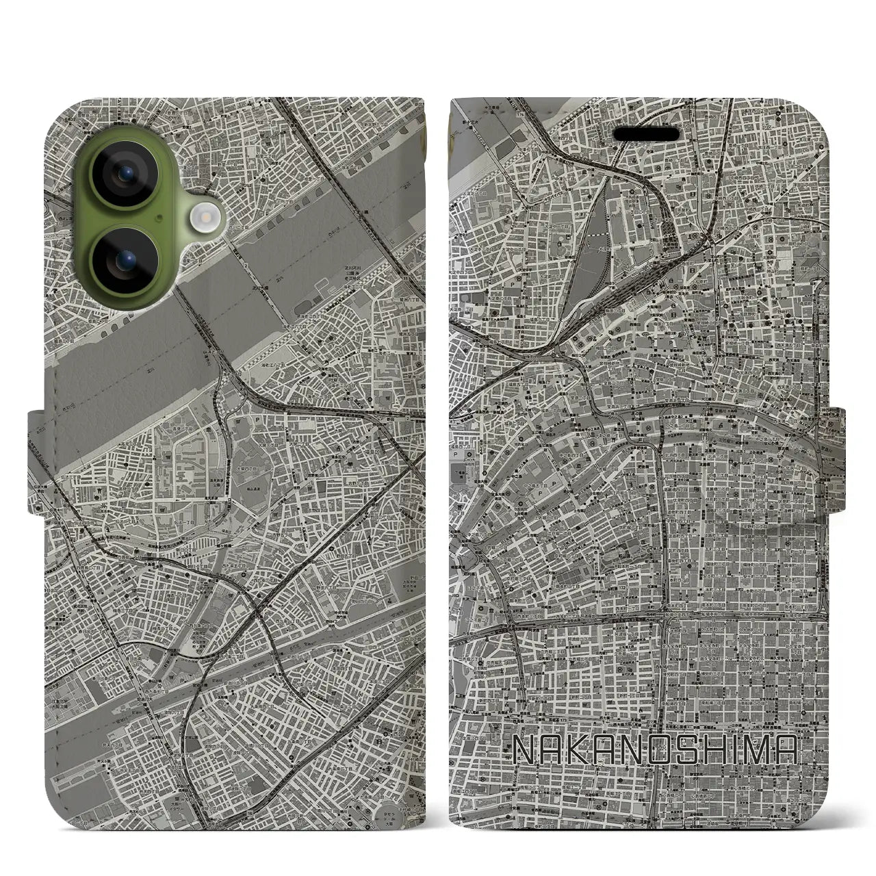 【中之島(大阪府)】地図柄iPhoneケース(手帳タイプ)