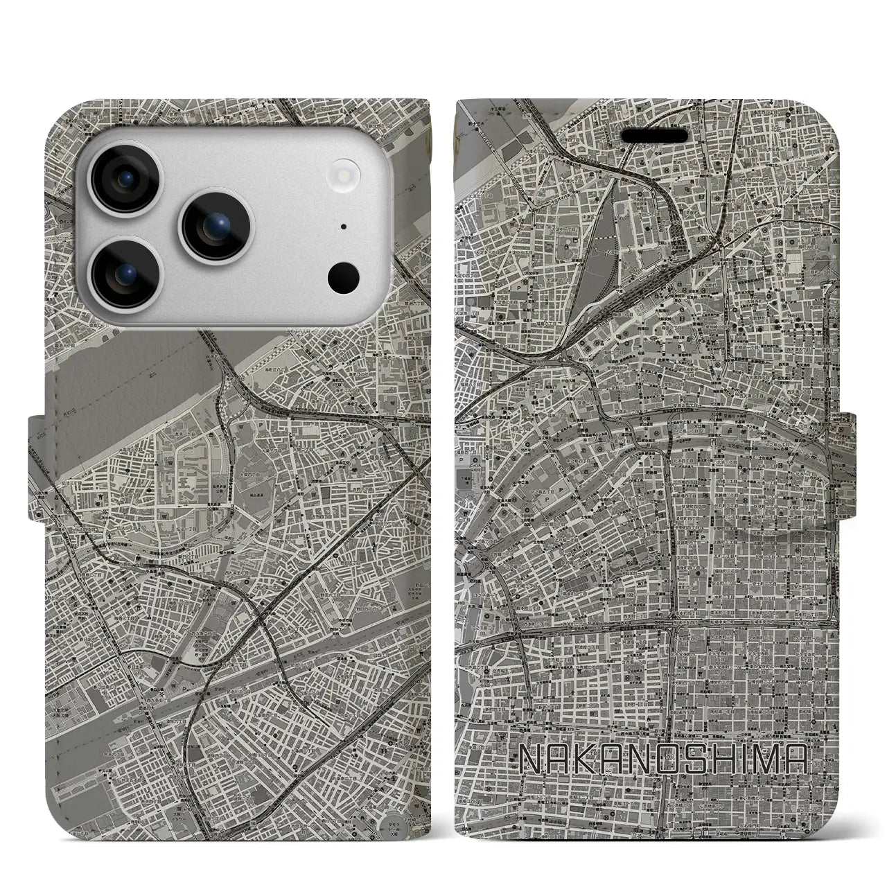 【中之島(大阪府)】地図柄iPhoneケース(手帳タイプ)