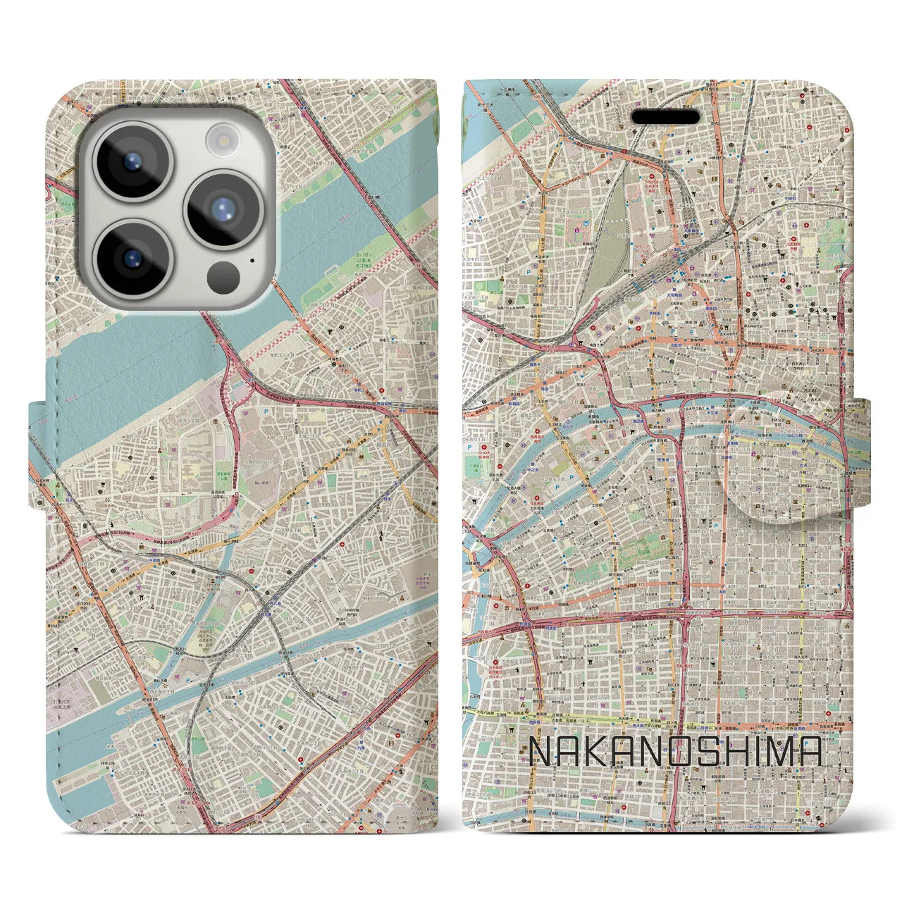 【中之島(大阪府)】地図柄iPhoneケース(手帳タイプ)