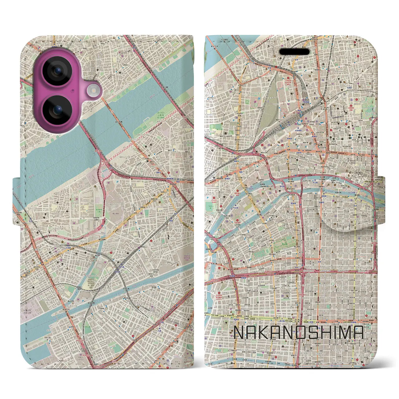 【中之島(大阪府)】地図柄iPhoneケース(手帳タイプ)