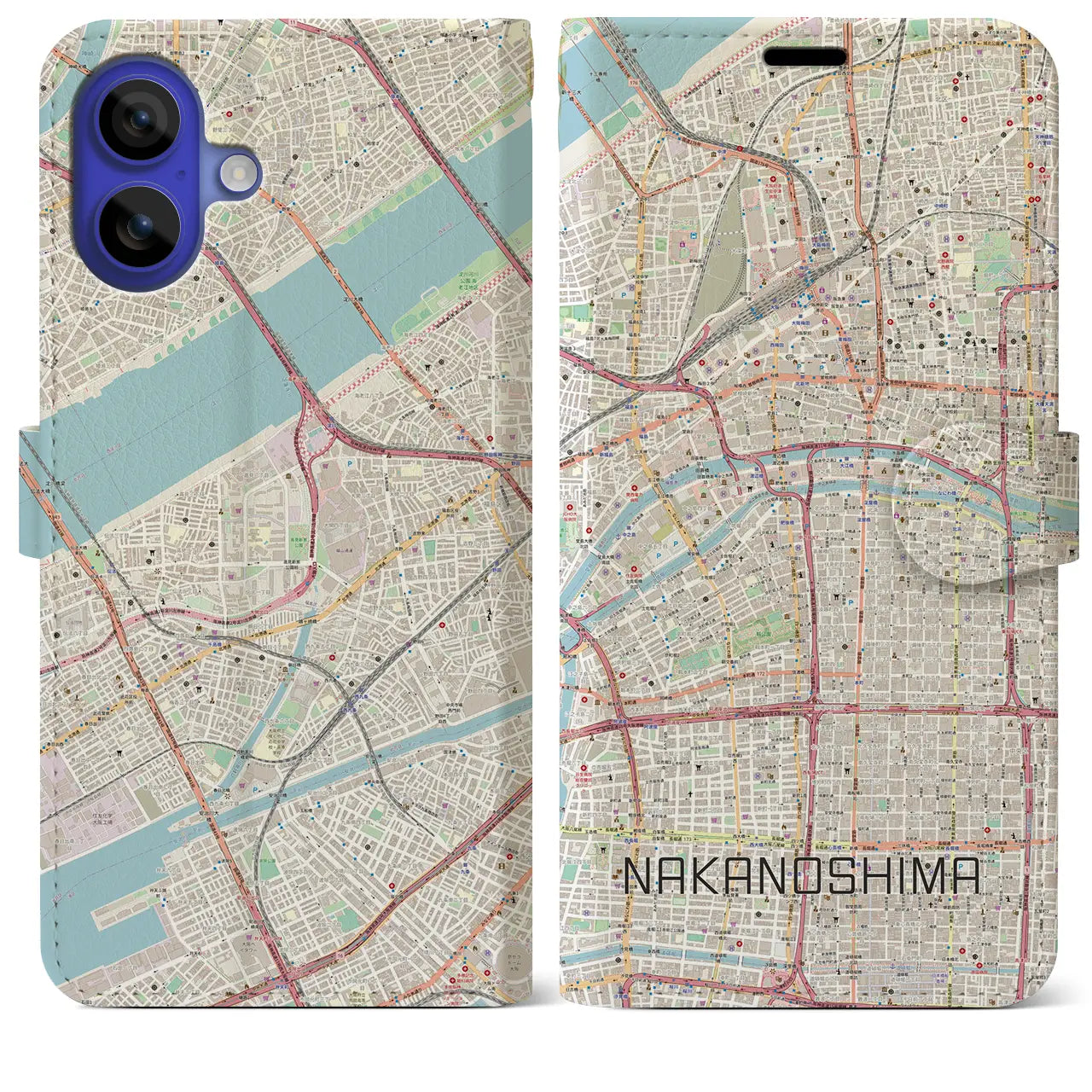 【中之島(大阪府)】地図柄iPhoneケース(手帳タイプ)ナチュラル・iPhone 16 Pro Max 用