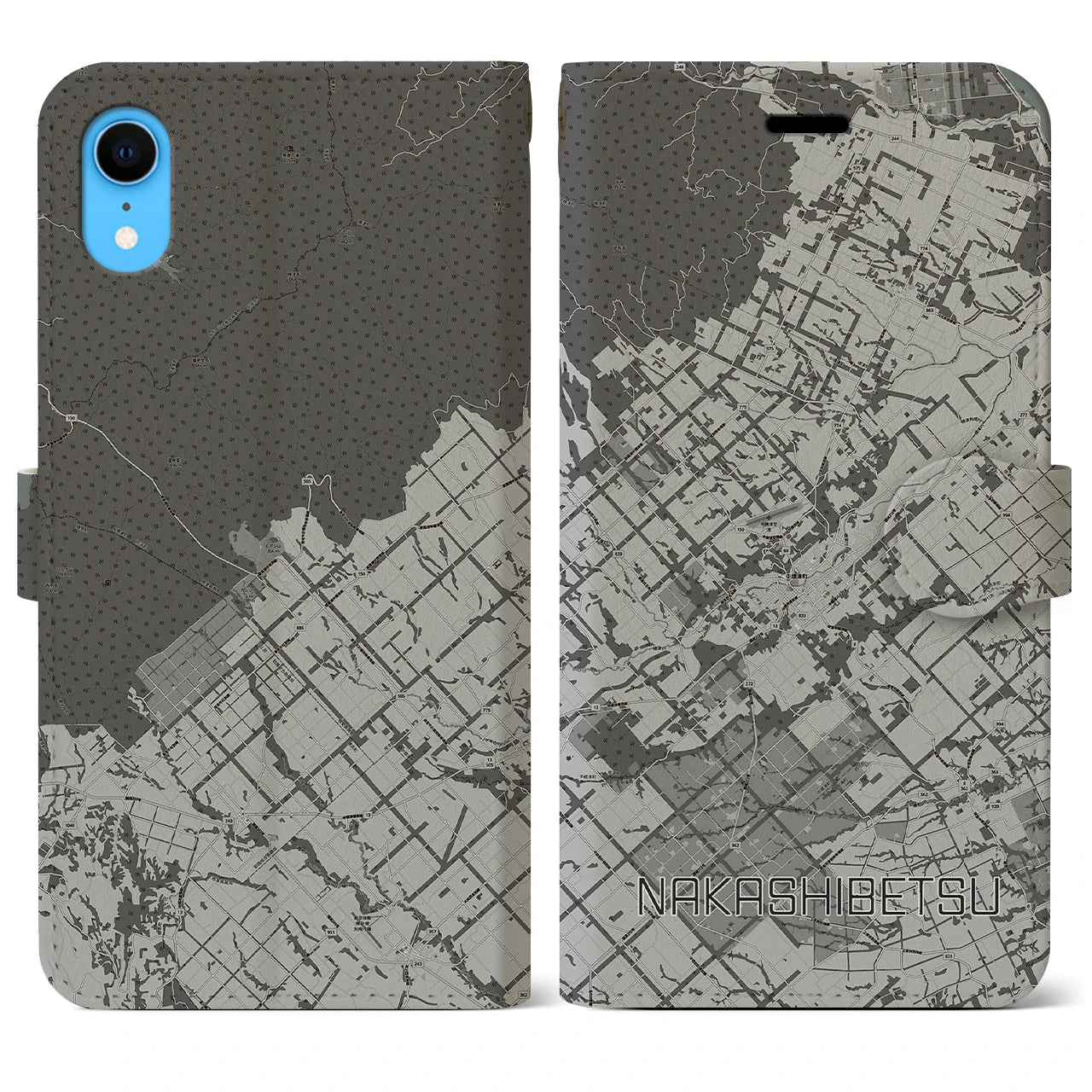 【中標津(北海道)】地図柄iPhoneケース(手帳タイプ)モノトーン・iPhone XR 用