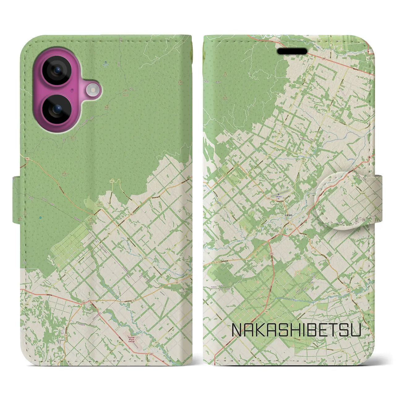 【中標津(北海道)】地図柄iPhoneケース(手帳タイプ)ナチュラル・iPhone 16 Pro 用