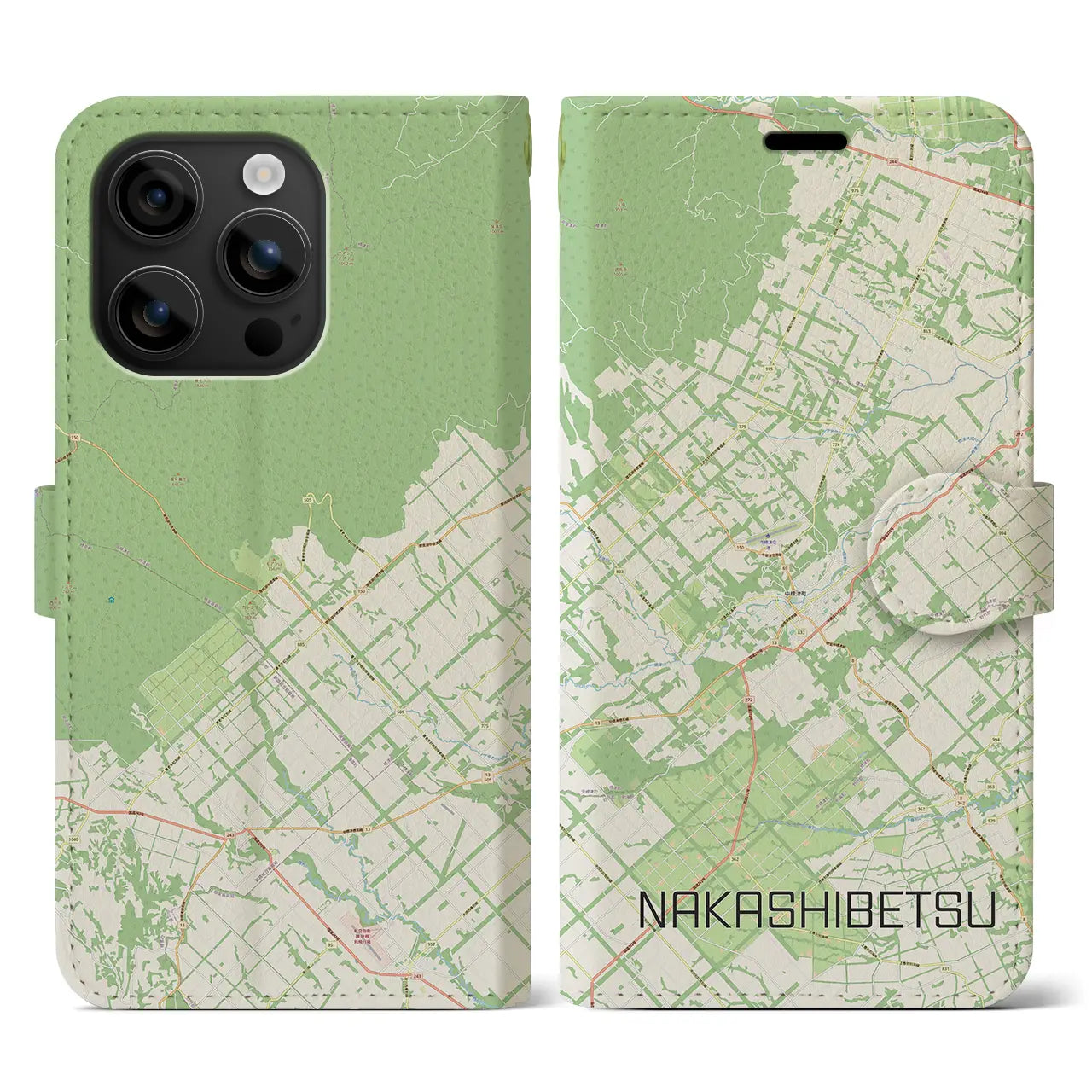 【中標津(北海道)】地図柄iPhoneケース(手帳タイプ)ナチュラル・iPhone 16 用