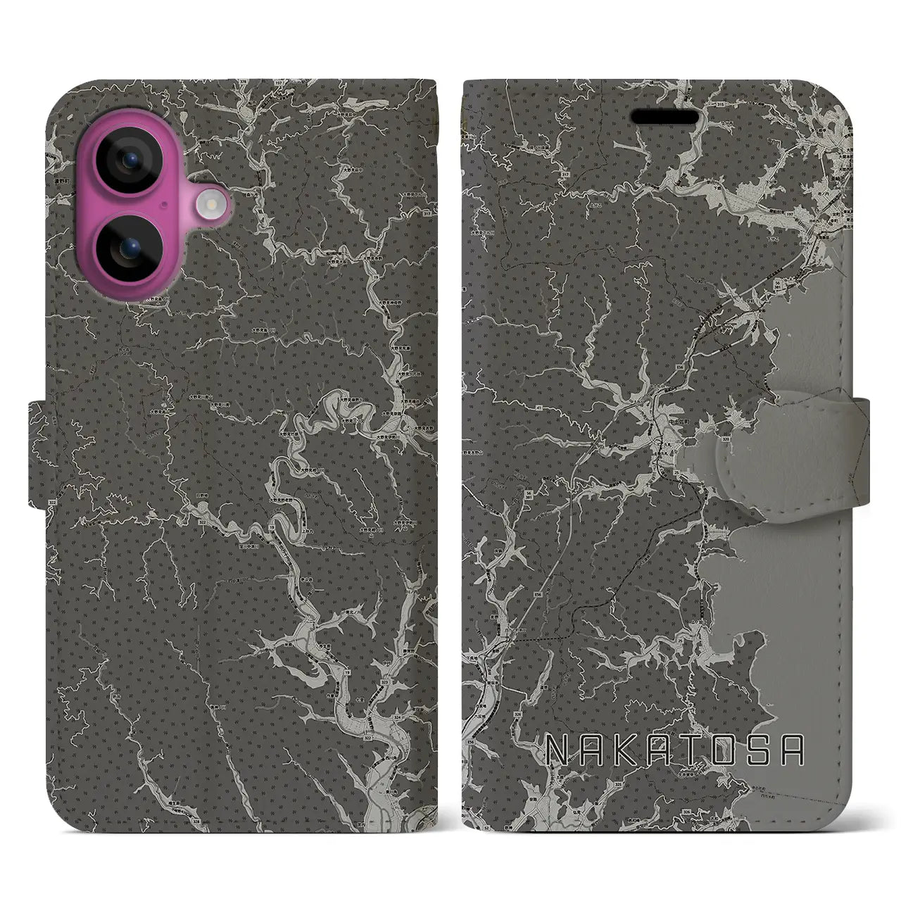 【中土佐(高知県)】地図柄iPhoneケース(手帳タイプ)モノトーン・iPhone 16 Pro 用