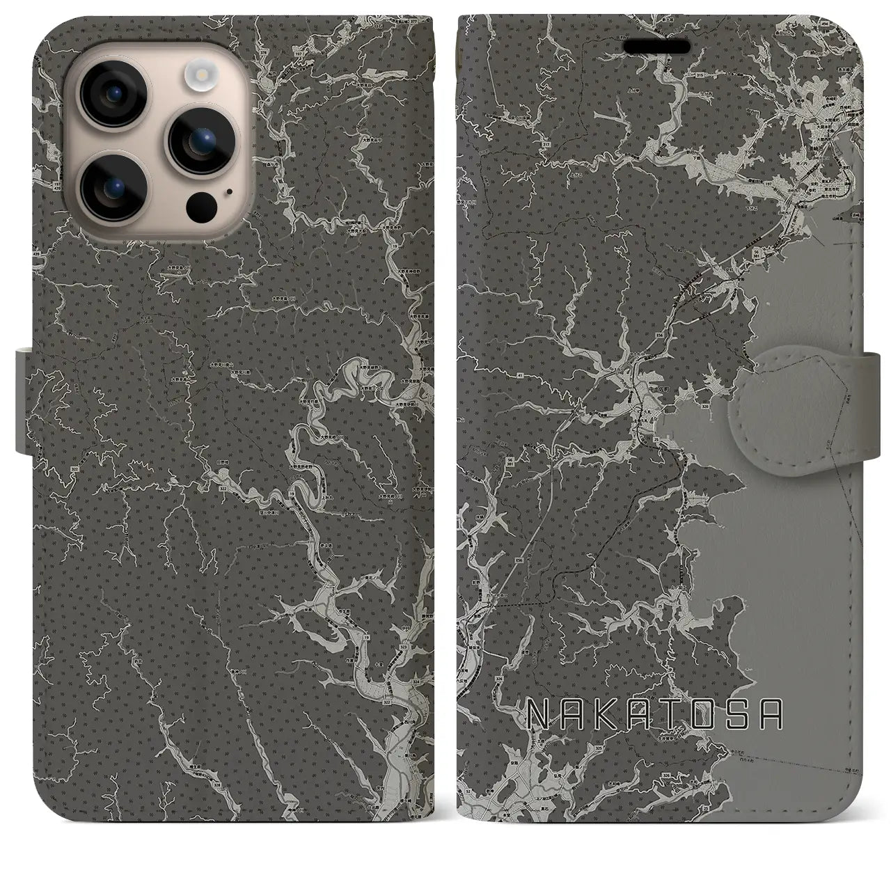 【中土佐(高知県)】地図柄iPhoneケース(手帳タイプ)モノトーン・iPhone 16 Plus 用
