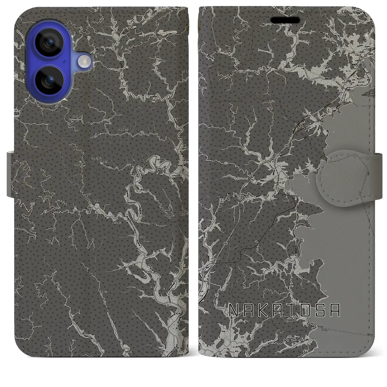 【中土佐(高知県)】地図柄iPhoneケース(手帳タイプ)モノトーン・iPhone 16 Pro Max 用